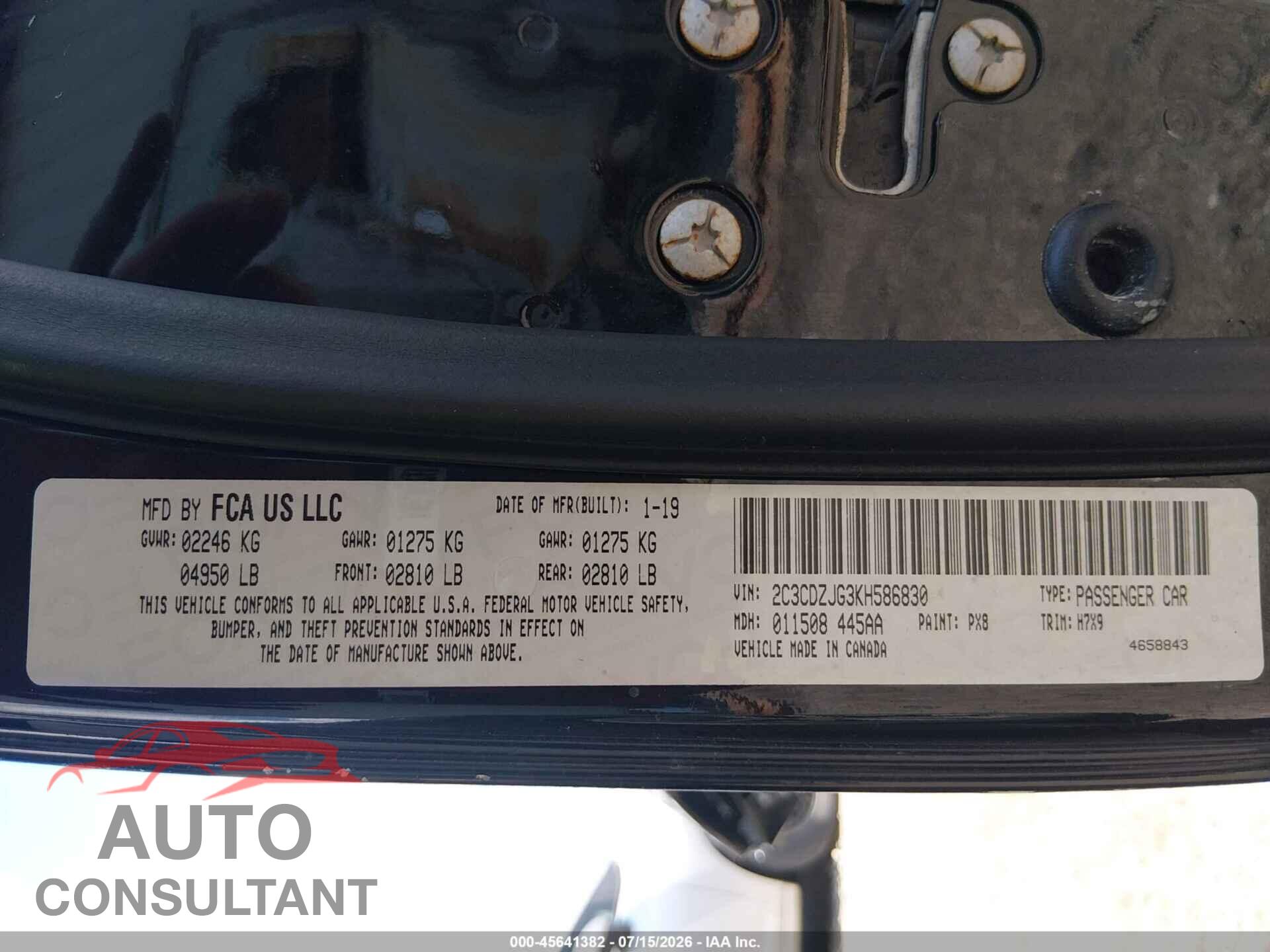 DODGE CHALLENGER 2019 - 2C3CDZJG3KH586830
