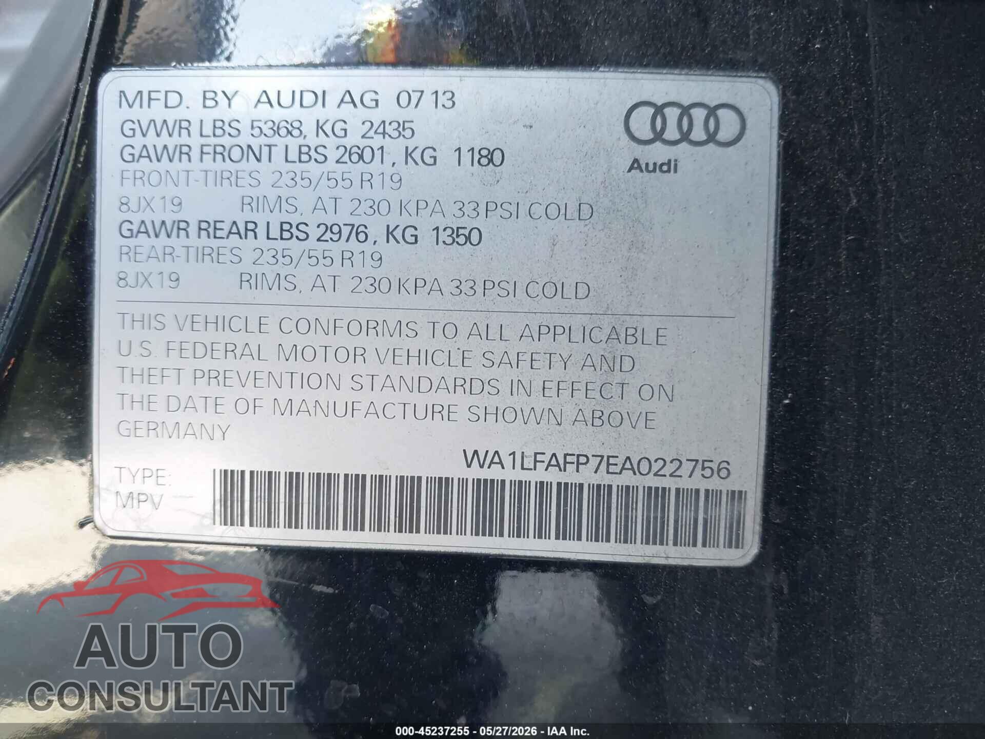 AUDI Q5 2014 - WA1LFAFP7EA022756