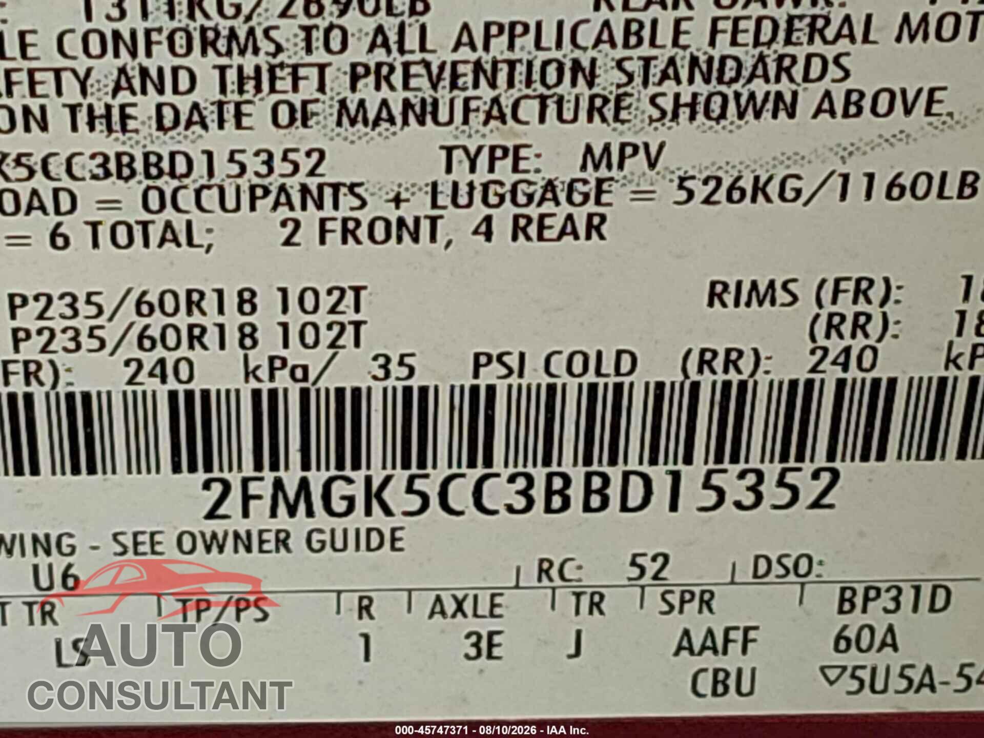 FORD FLEX 2011 - 2FMGK5CC3BBD15352