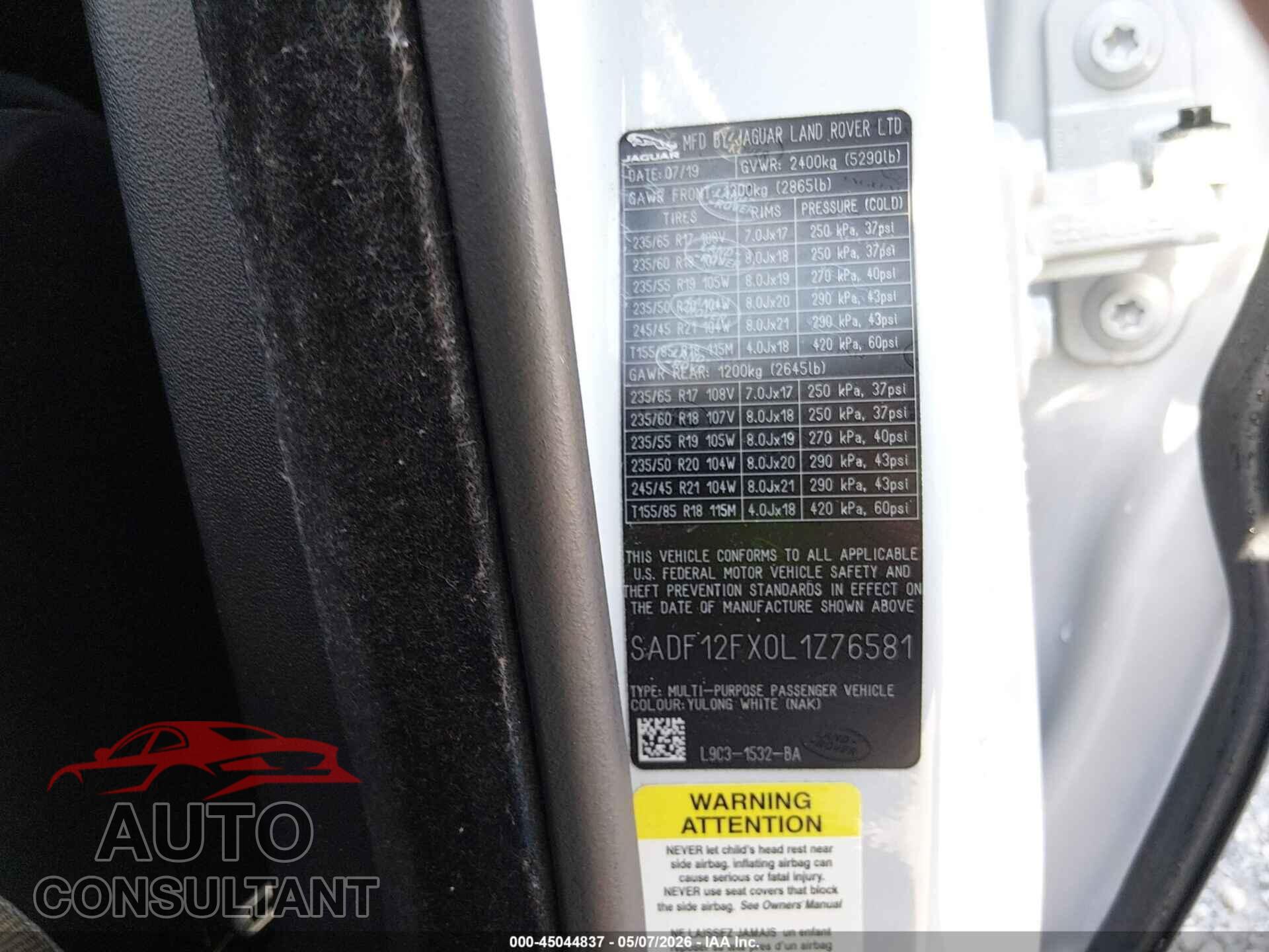 JAGUAR E-PACE 2020 - SADF12FX0L1Z76581