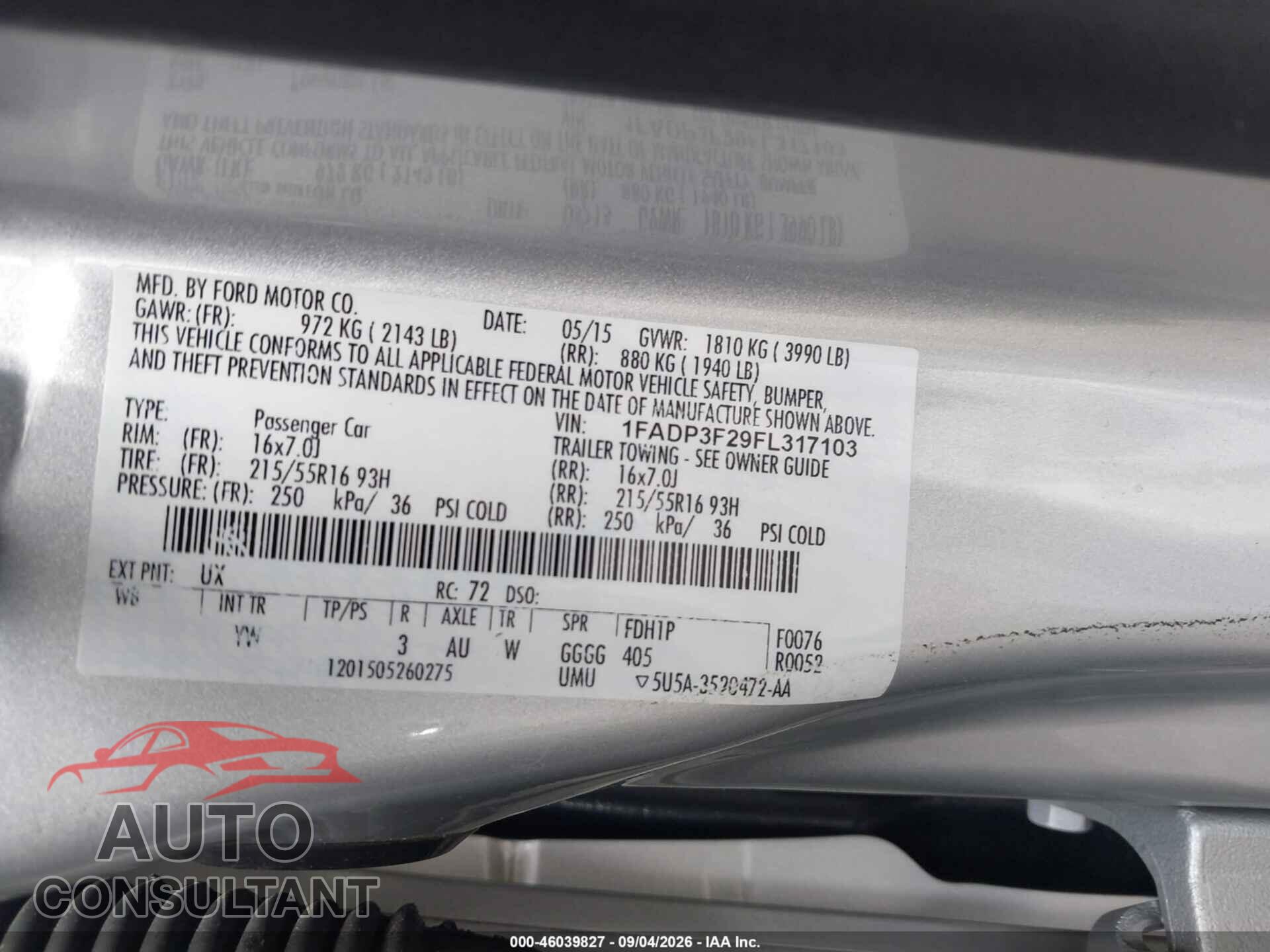 FORD FOCUS 2015 - 1FADP3F29FL317103
