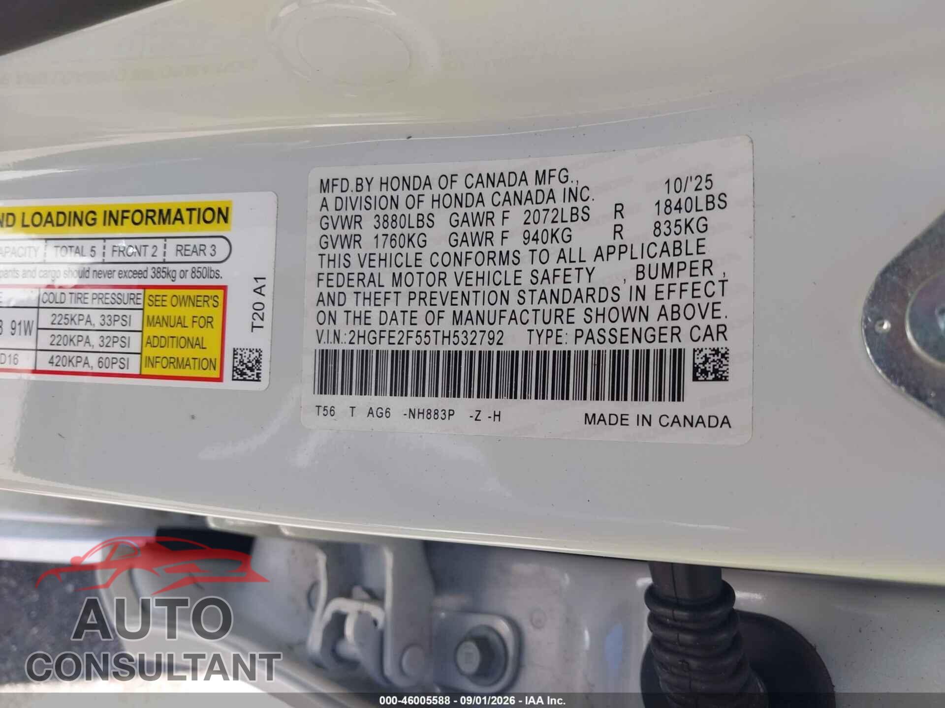 HONDA CIVIC 2026 - 2HGFE2F55TH532792