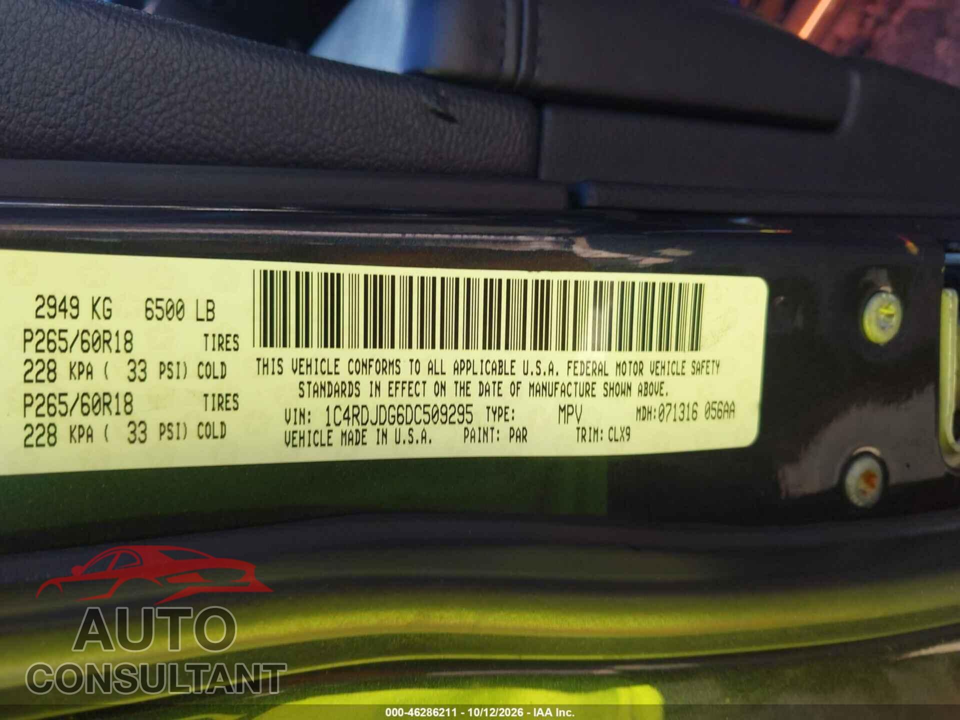DODGE DURANGO 2013 - 1C4RDJDG6DC509295