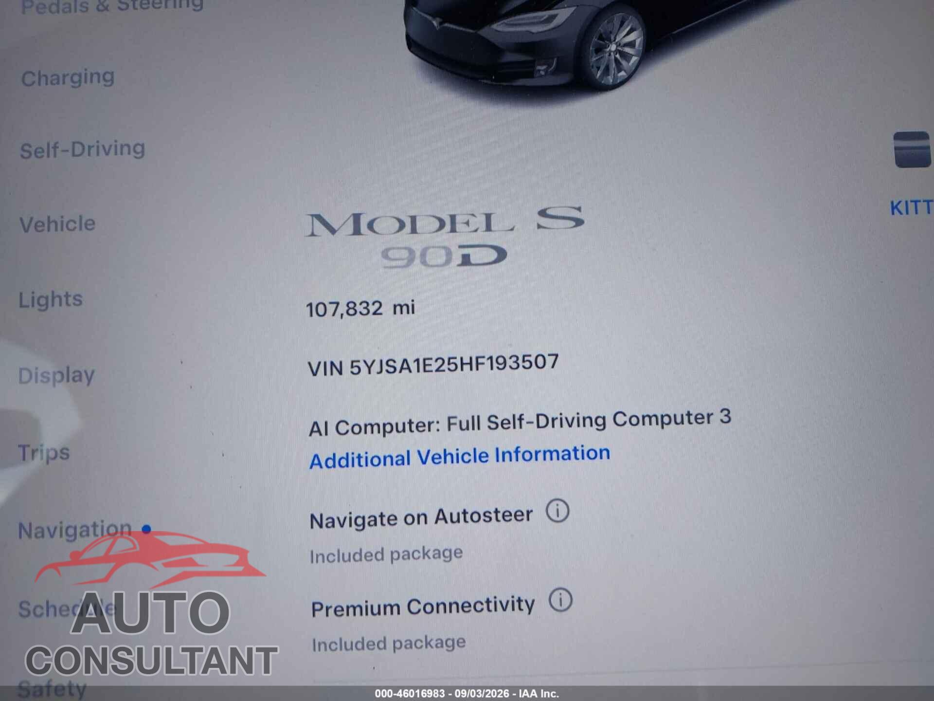 TESLA MODEL S 2017 - 5YJSA1E25HF193507