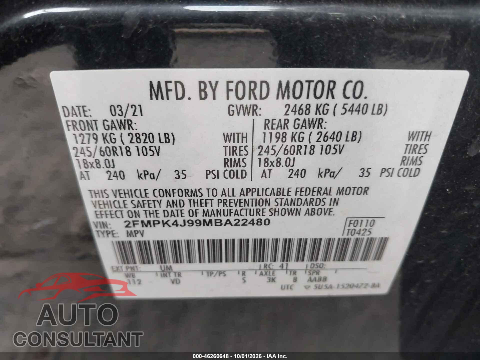 FORD EDGE 2021 - 2FMPK4J99MBA22480