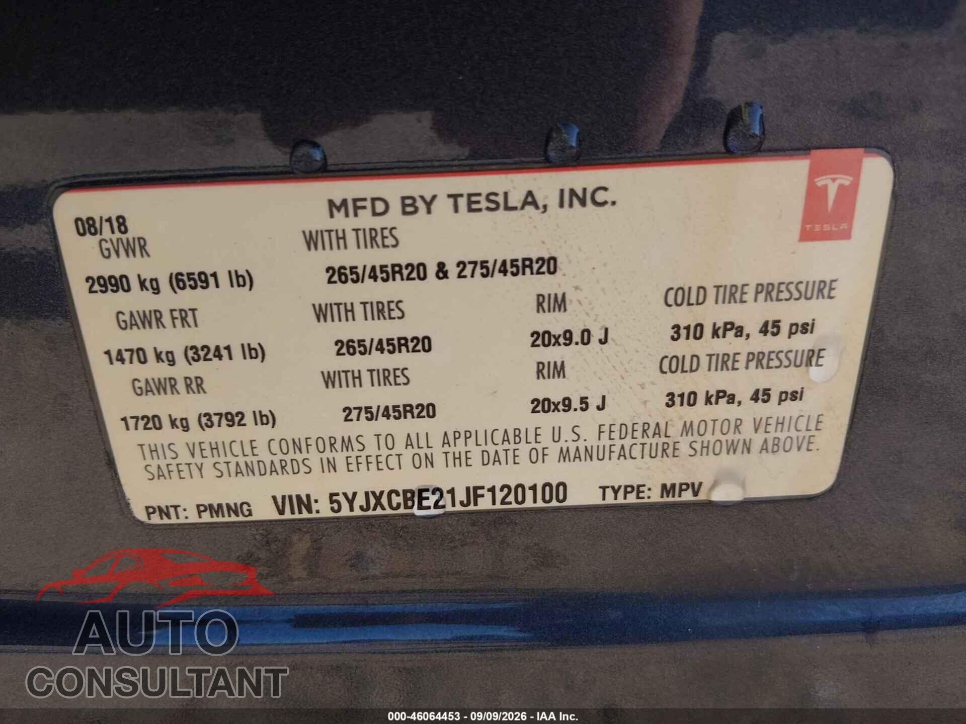 TESLA MODEL X 2018 - 5YJXCBE21JF120100
