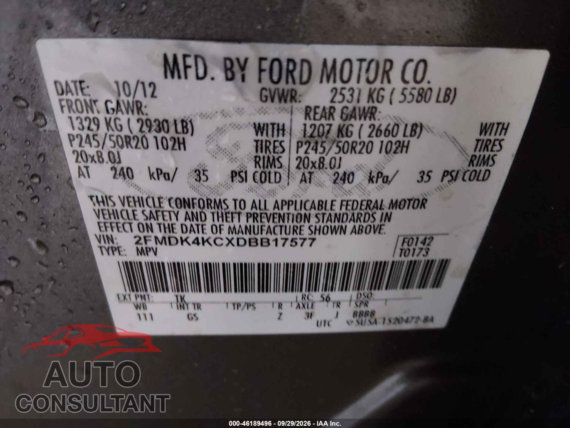 FORD EDGE 2013 - 2FMDK4KCXDBB17577