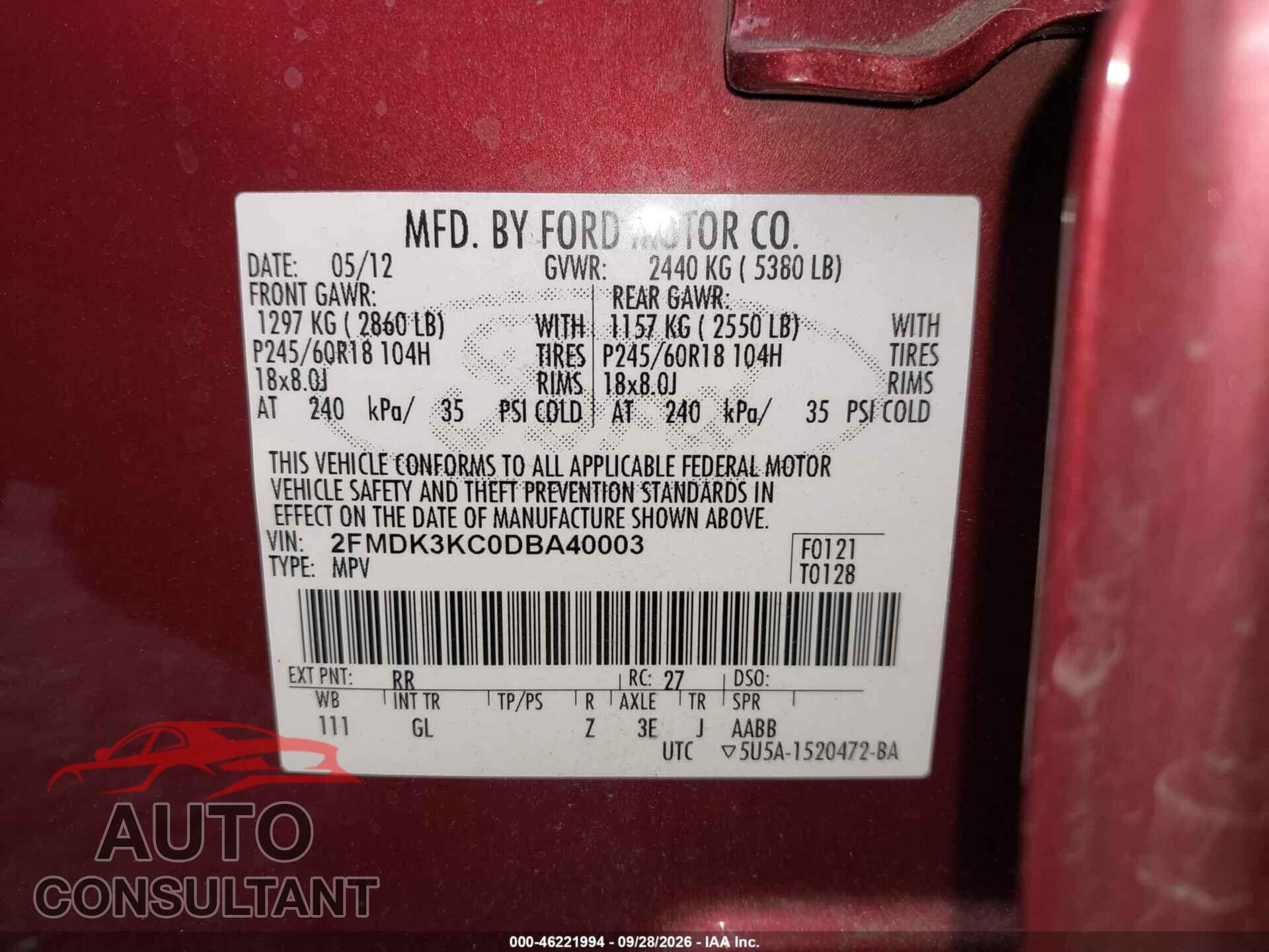 FORD EDGE 2013 - 2FMDK3KC0DBA40003