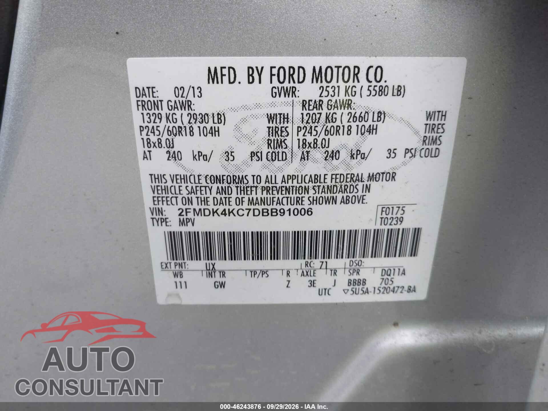 FORD EDGE 2013 - 2FMDK4KC7DBB91006