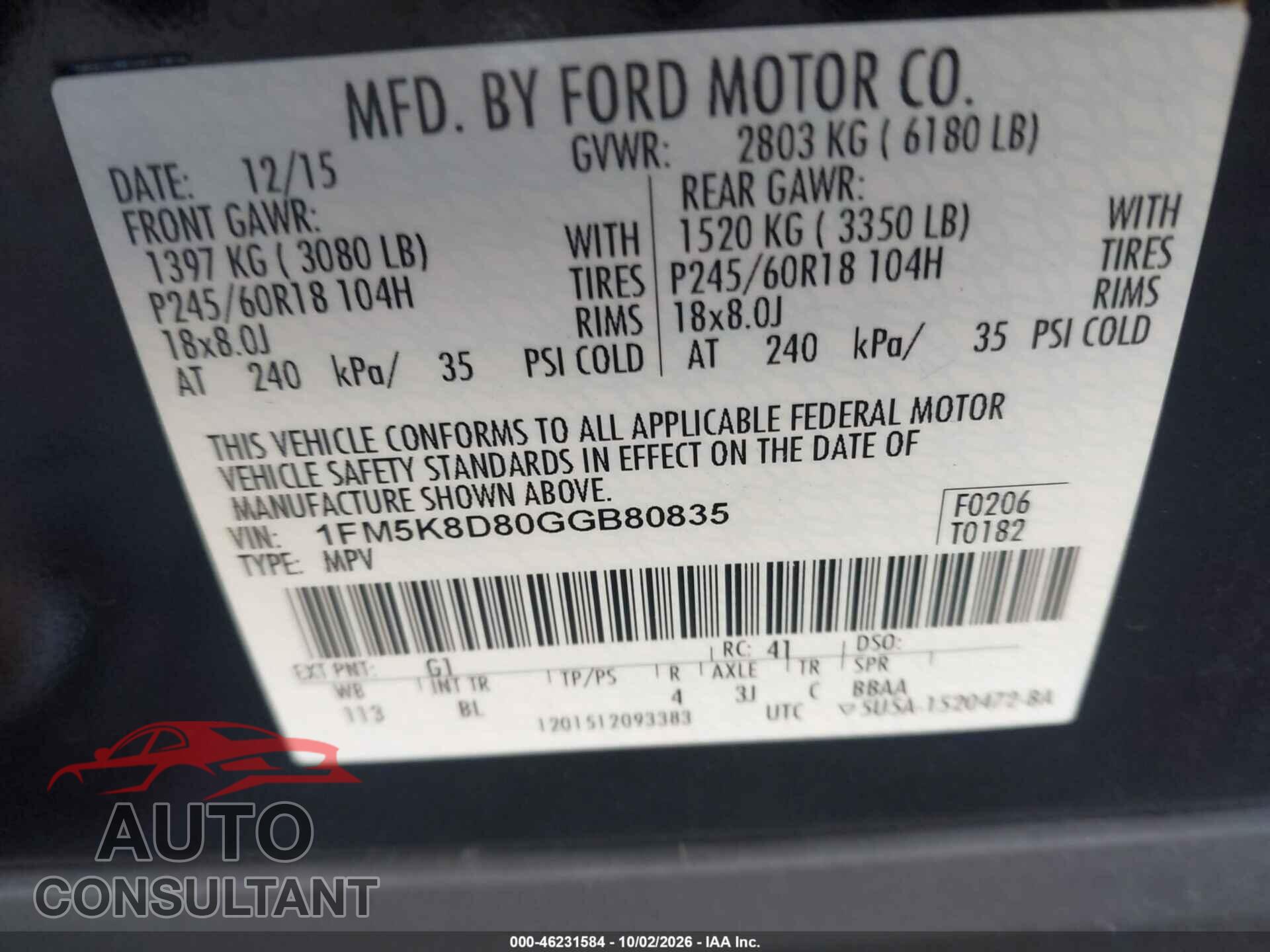 FORD EXPLORER 2016 - 1FM5K8D80GGB80835