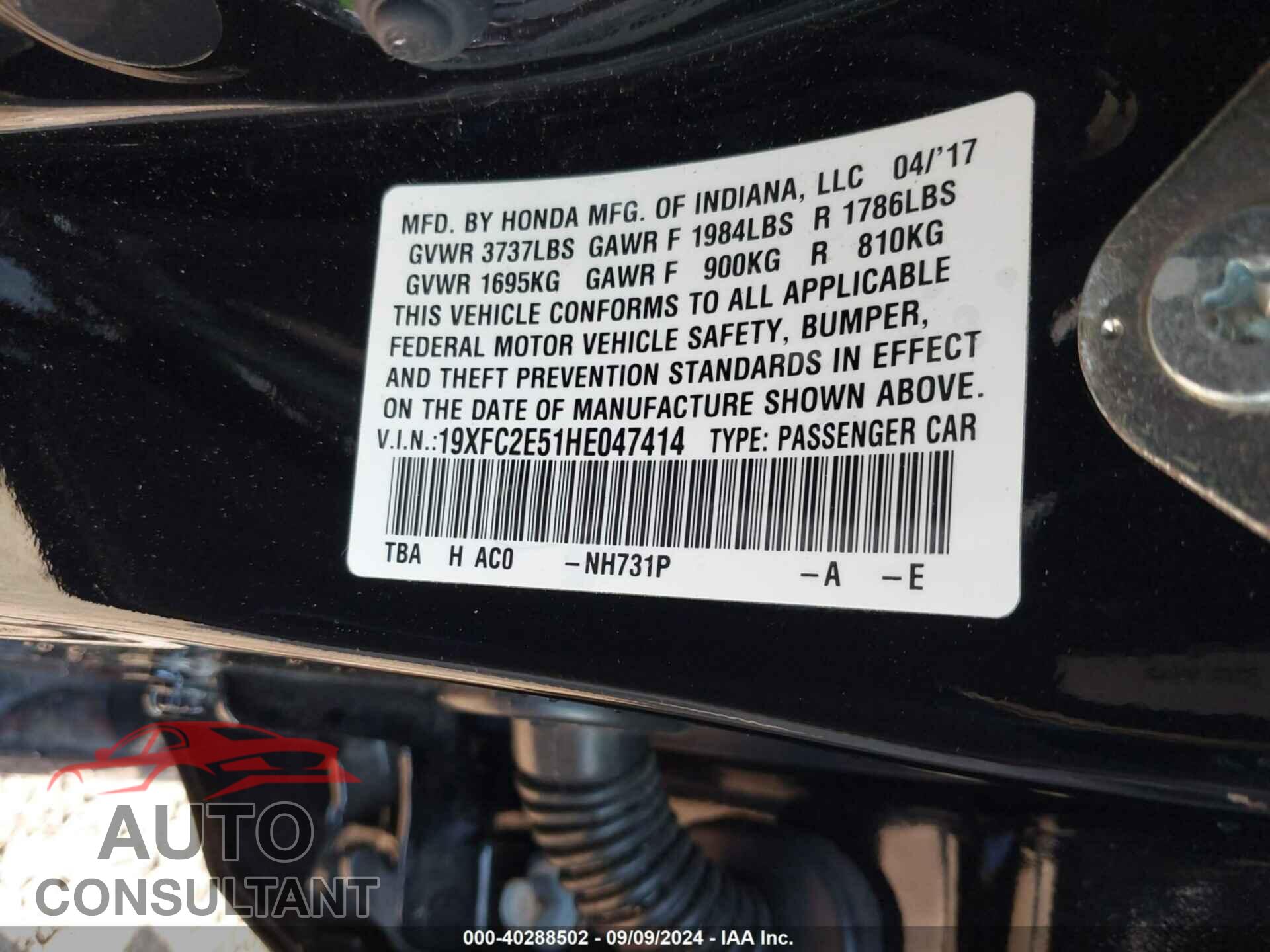 HONDA CIVIC 2017 - 19XFT2E51HE047414