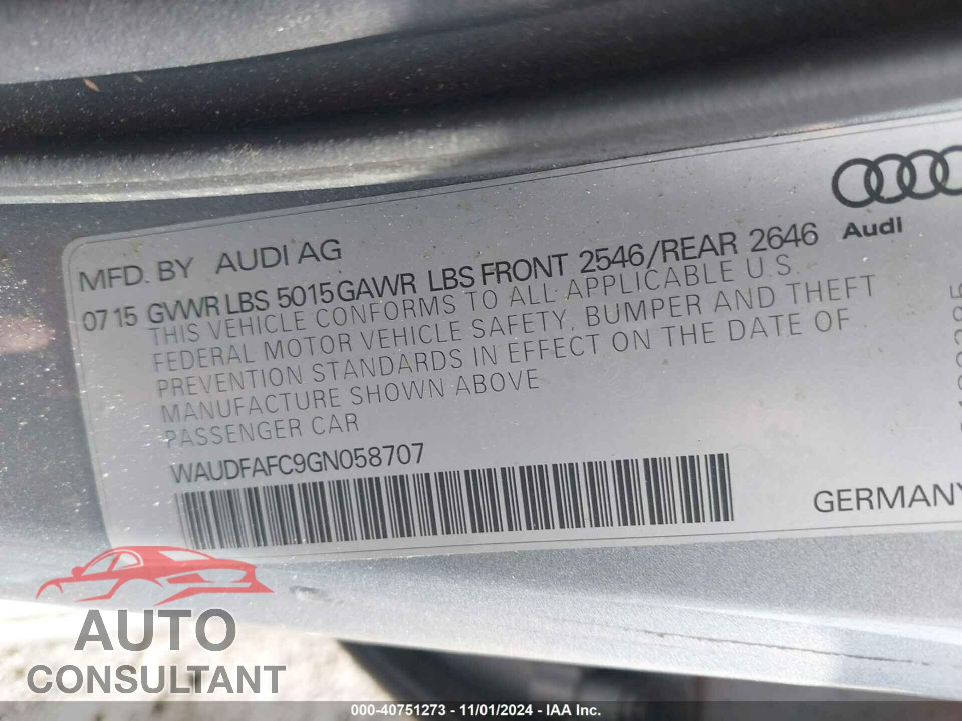 AUDI A6 2016 - WAUDFAFC9GN058707