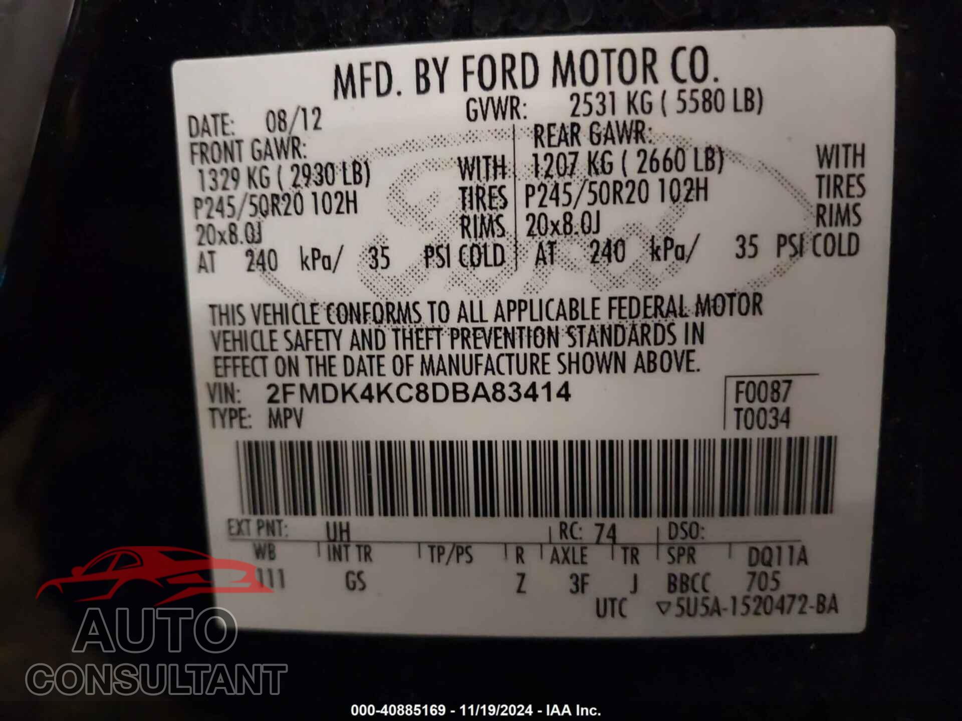 FORD EDGE 2013 - 2FMDK4KC8DBA83414
