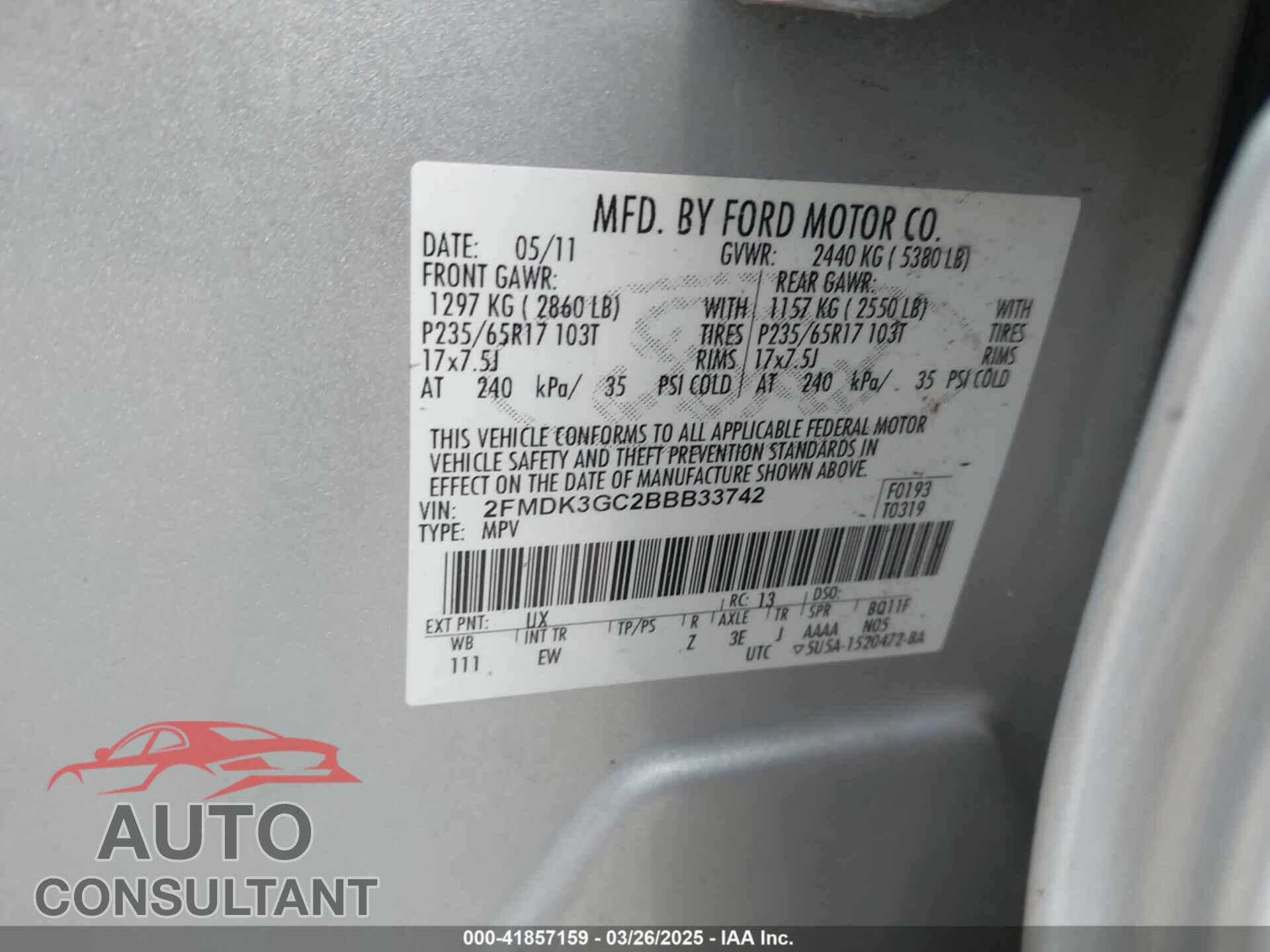 FORD EDGE 2011 - 2FMDK3GC2BBB33742