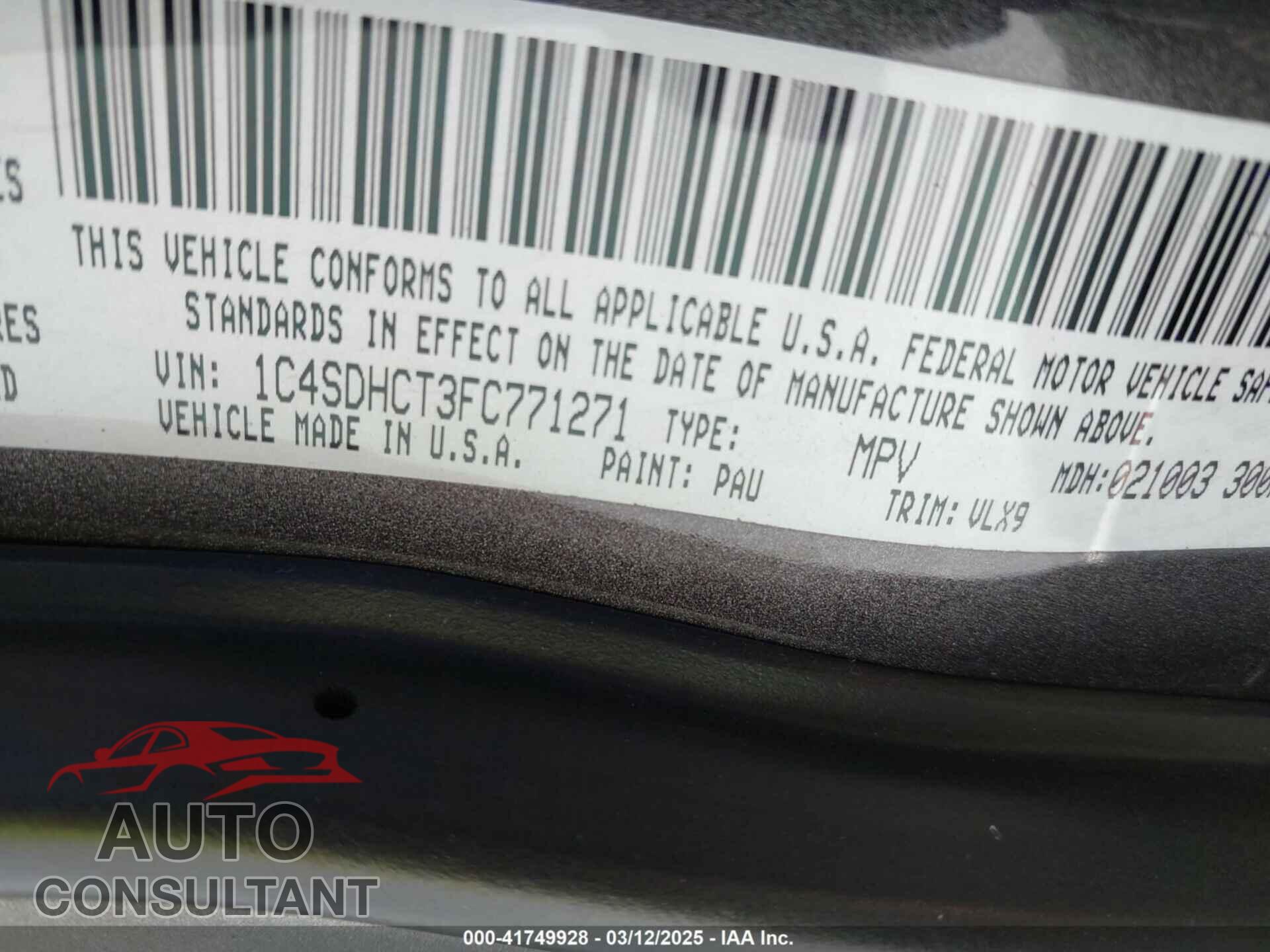 DODGE DURANGO 2015 - 1C4SDHCT3FC771271