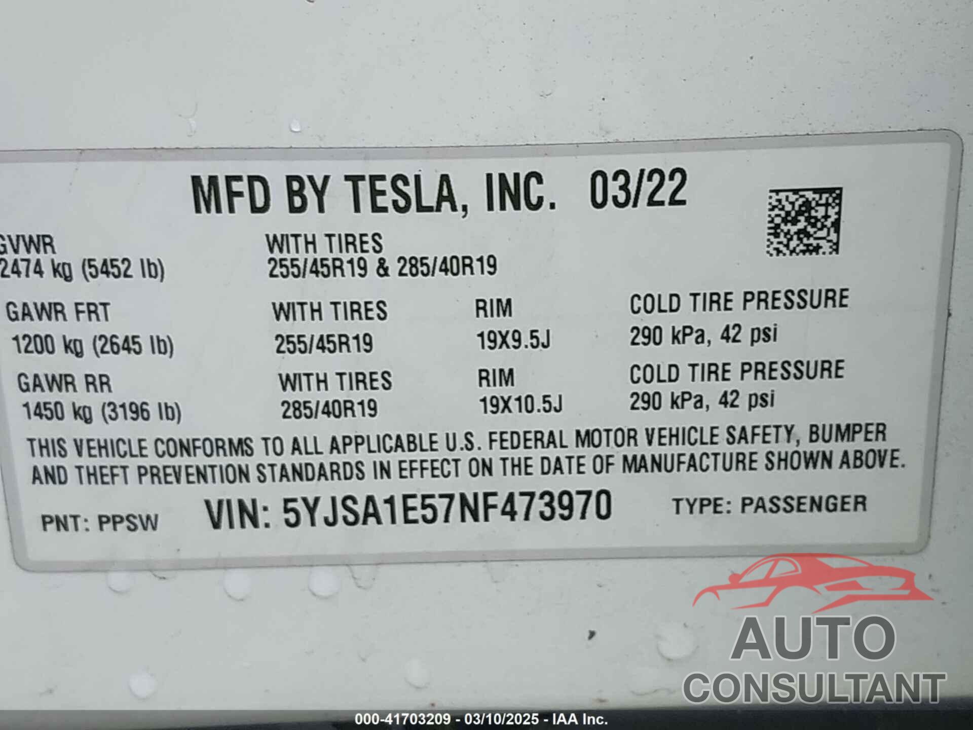 TESLA MODEL S 2022 - 5YJSA1E57NF473970