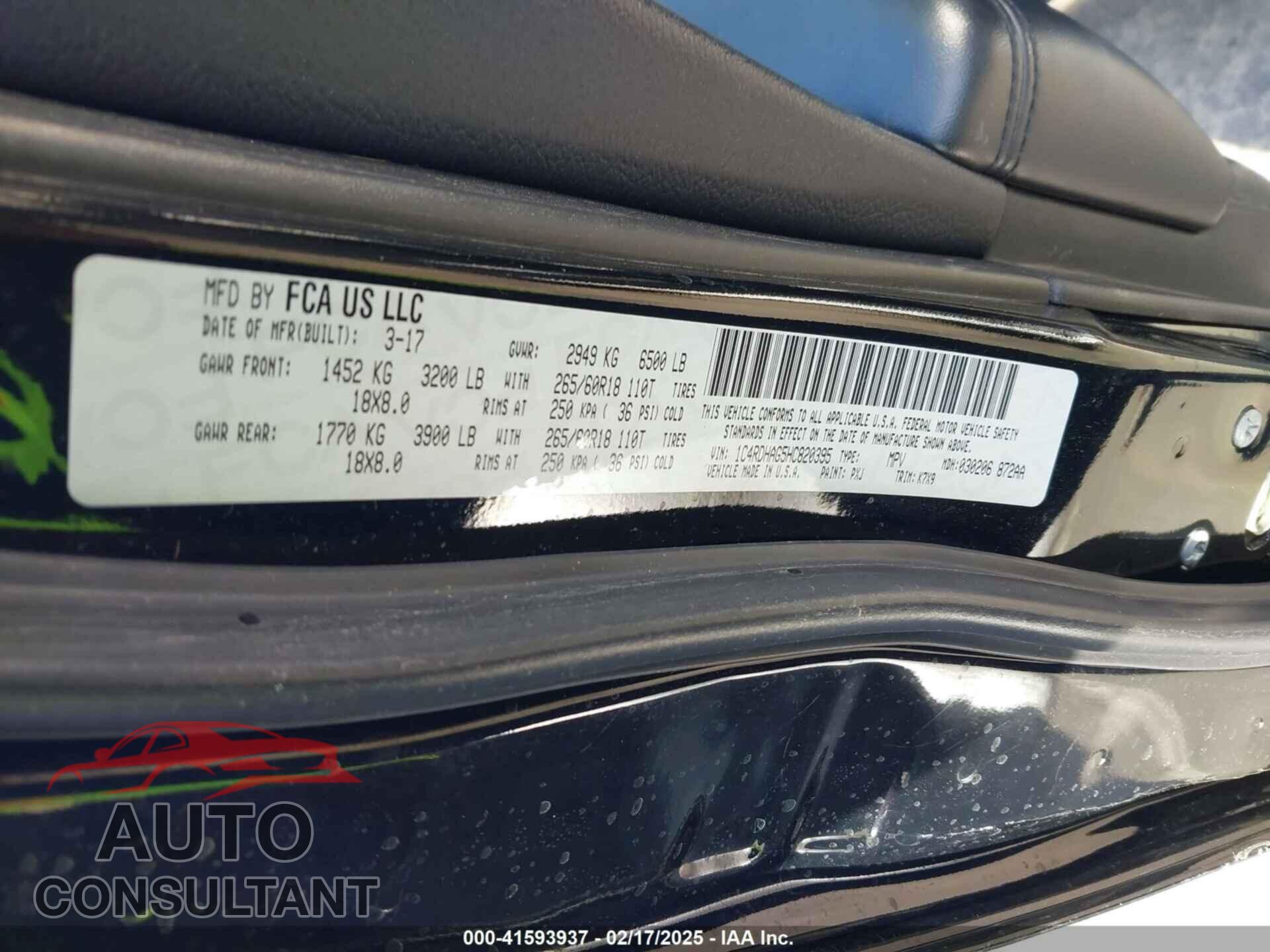 DODGE DURANGO 2017 - 1C4RDHAG5HC820395