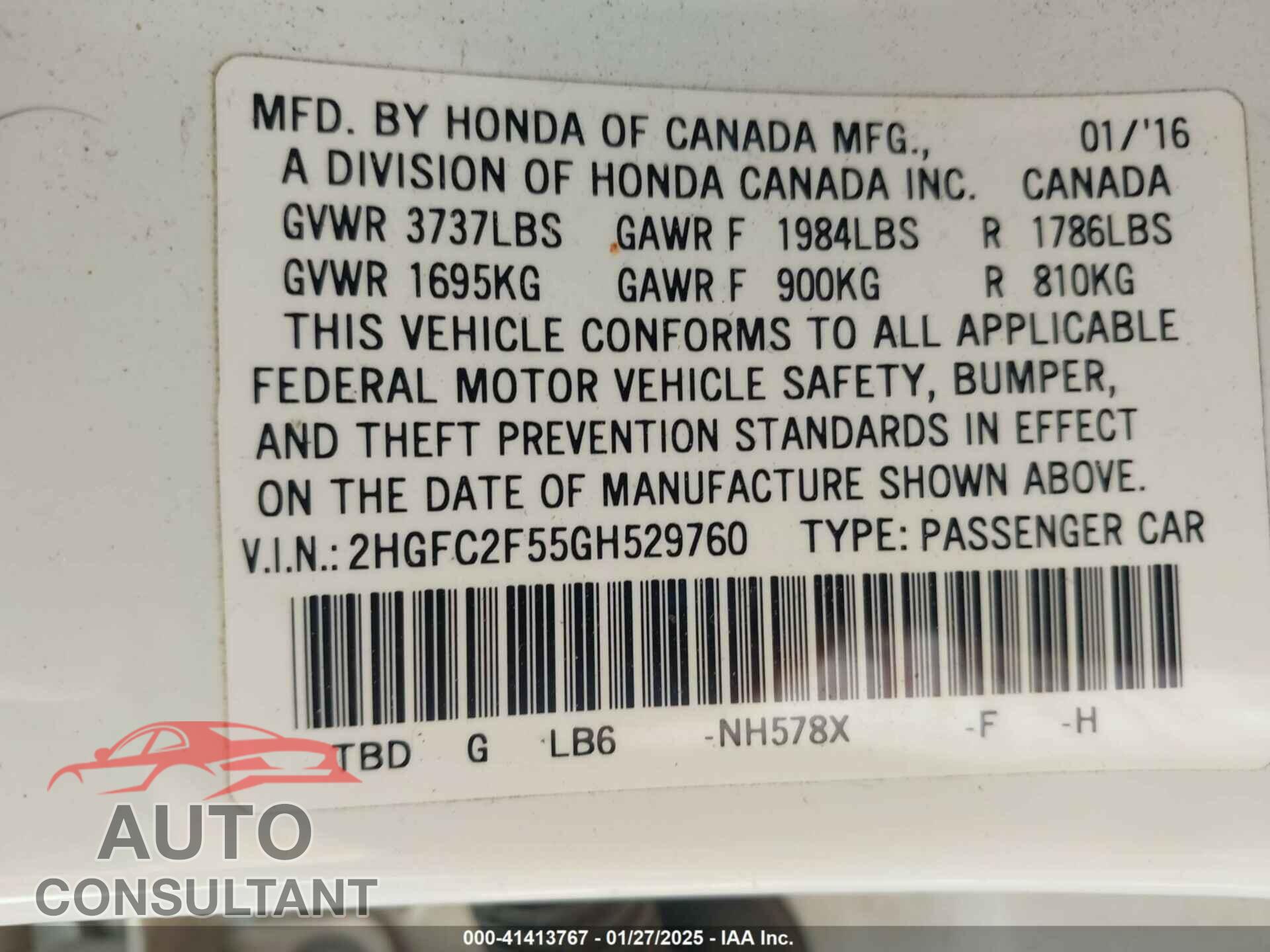 HONDA CIVIC 2016 - 2HGFC2F55GH529760