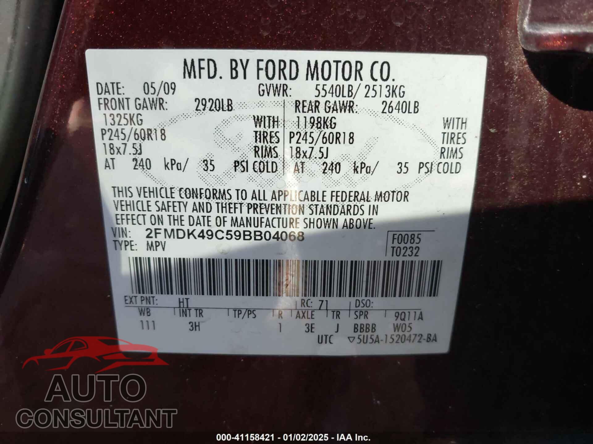 FORD EDGE 2009 - 2FMDK49C59BB04068