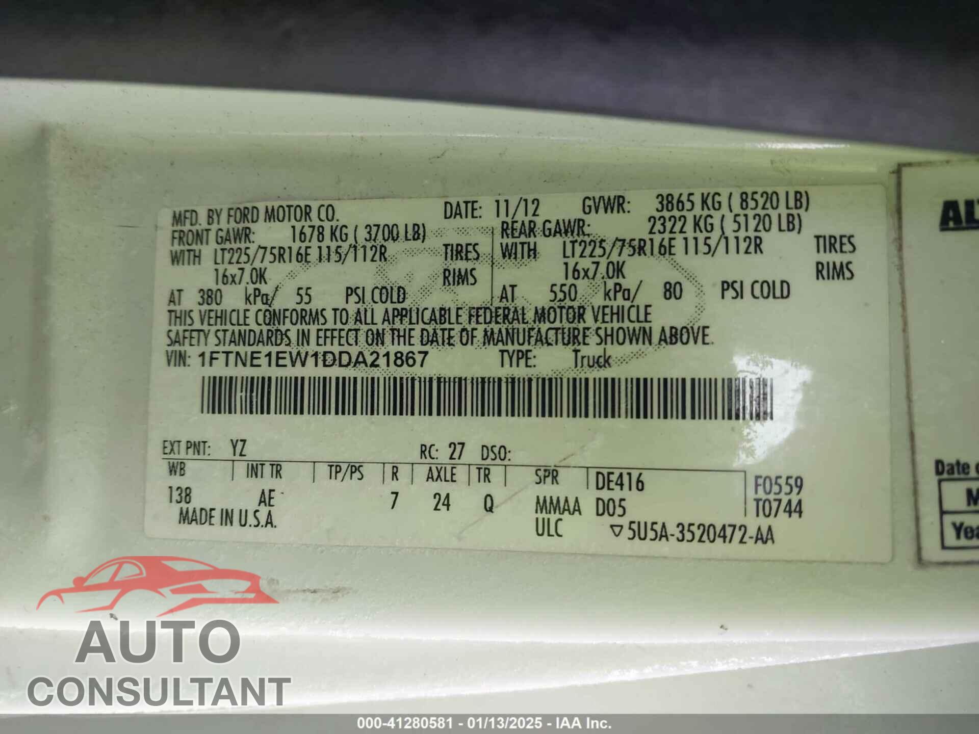 FORD E-150 2013 - 1FTNE1EW1DDA21867