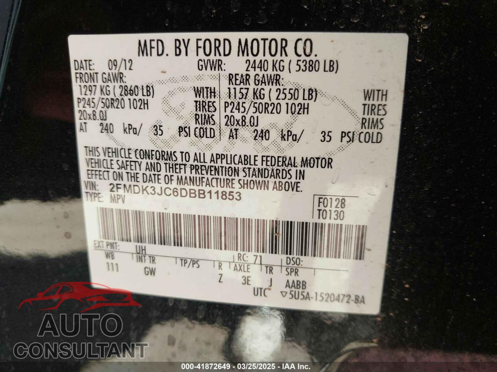 FORD EDGE 2013 - 2FMDK3JC6DBB11853