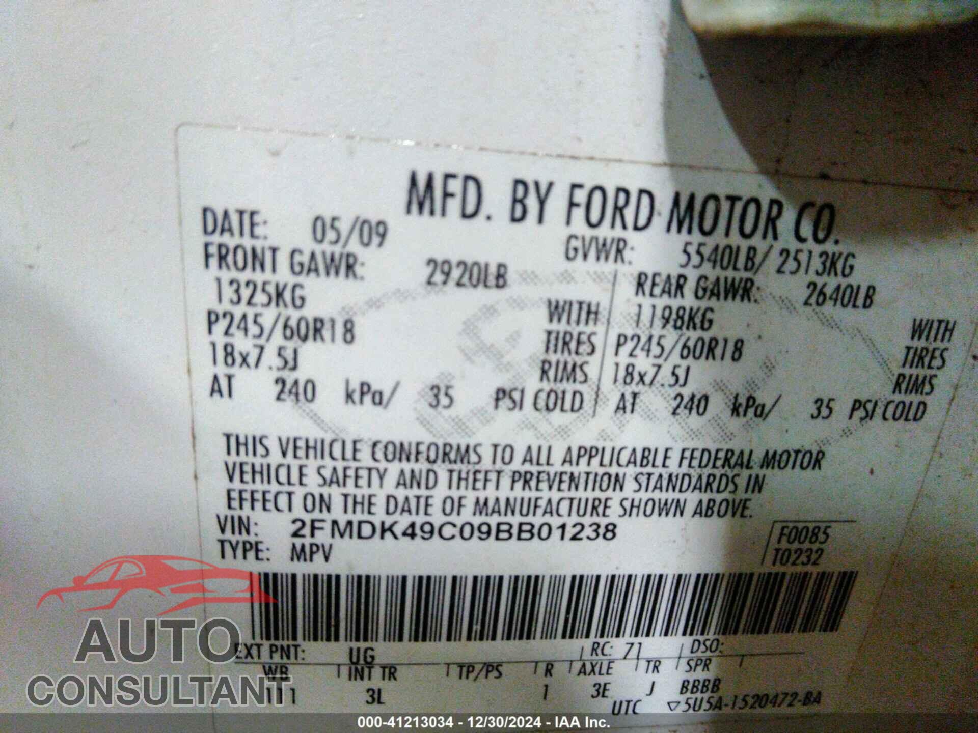 FORD EDGE 2009 - 2FMDK49C09BB01238
