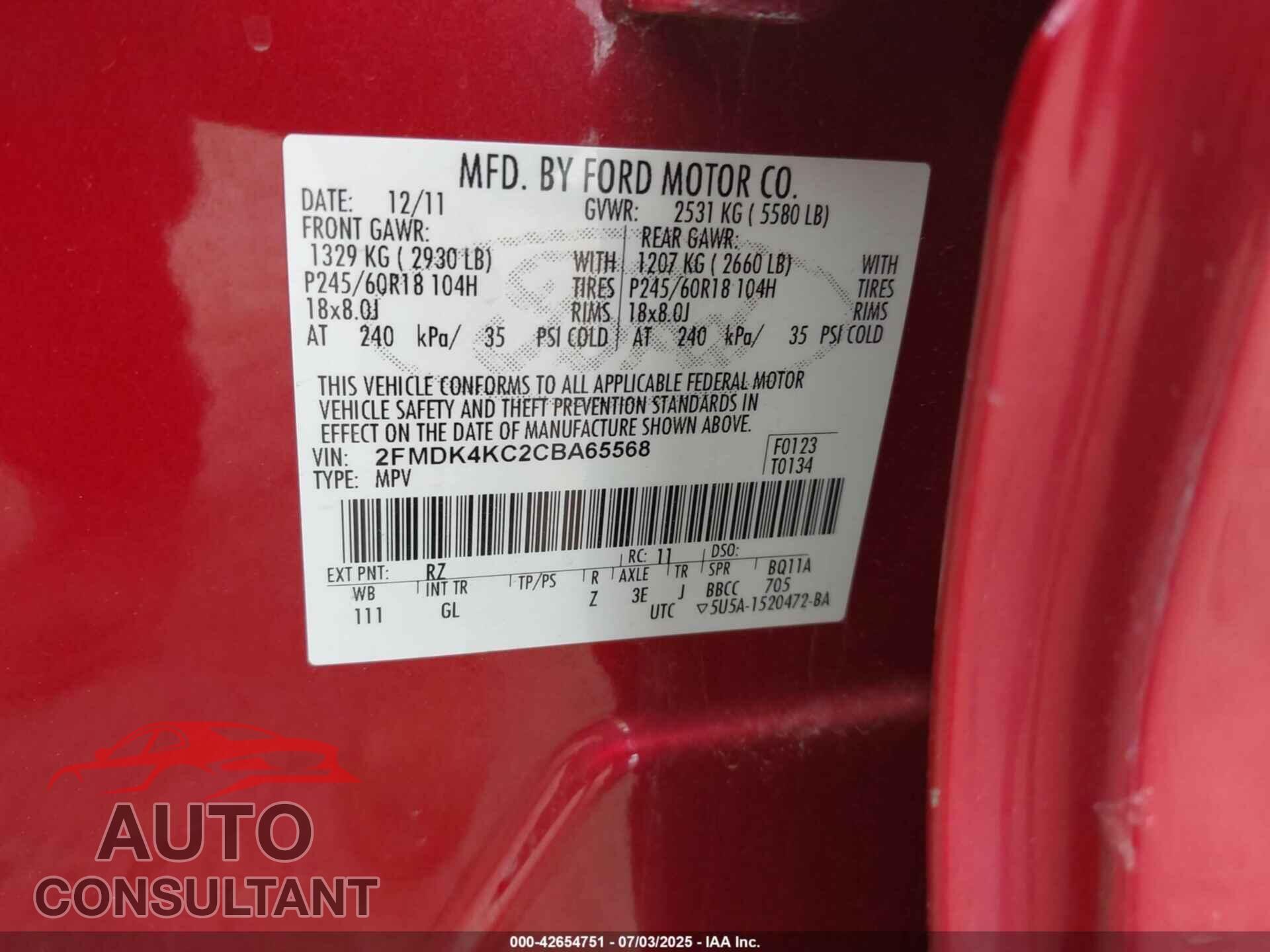 FORD EDGE 2012 - 2FMDK4KC2CBA65568