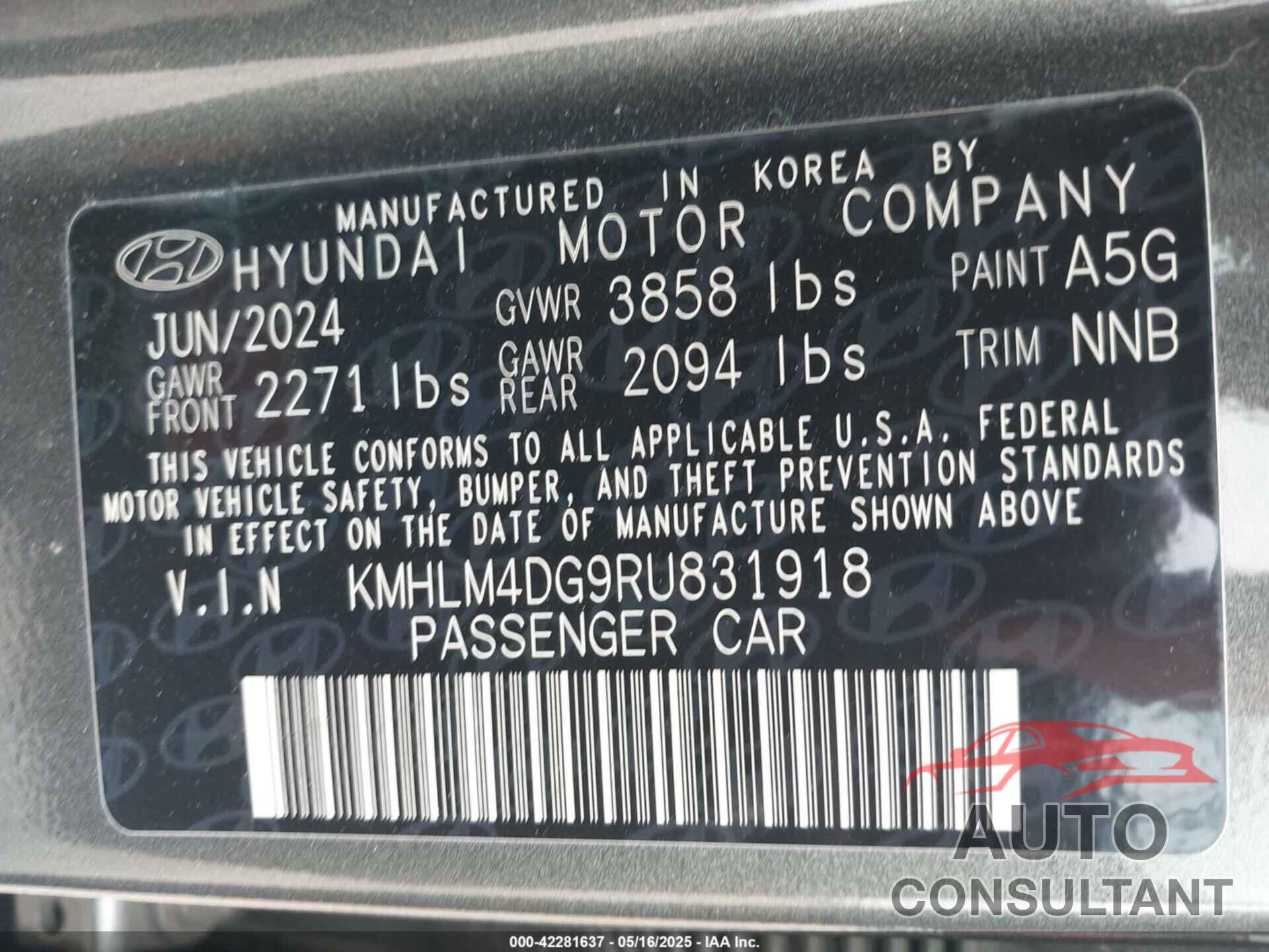 HYUNDAI ELANTRA 2024 - KMHLM4DG9RU831918