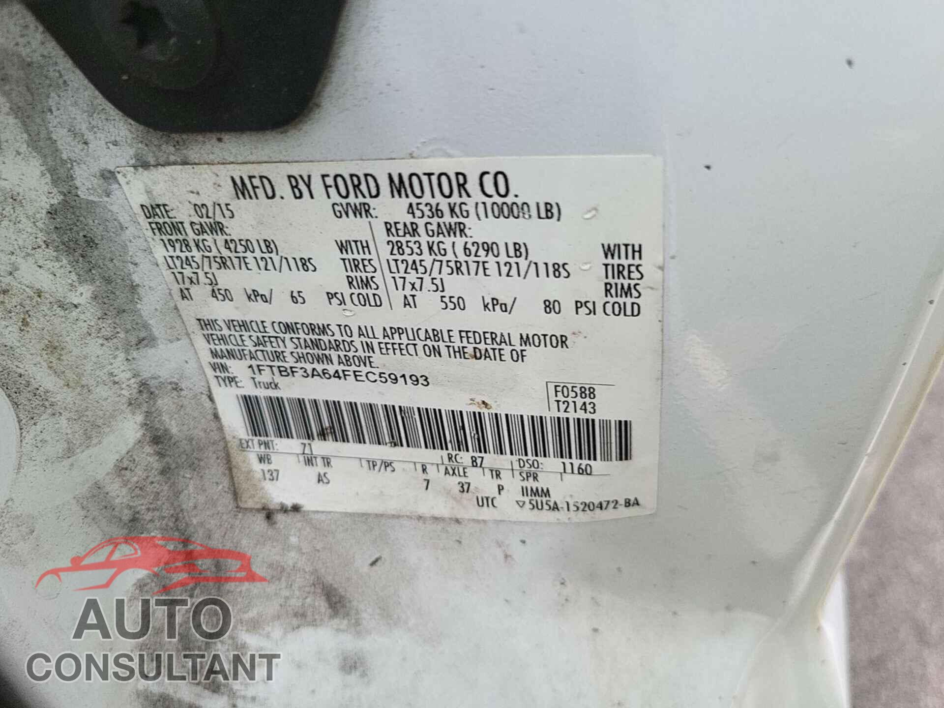 FORD F350 2015 - 1FTBF3A64FEC59193
