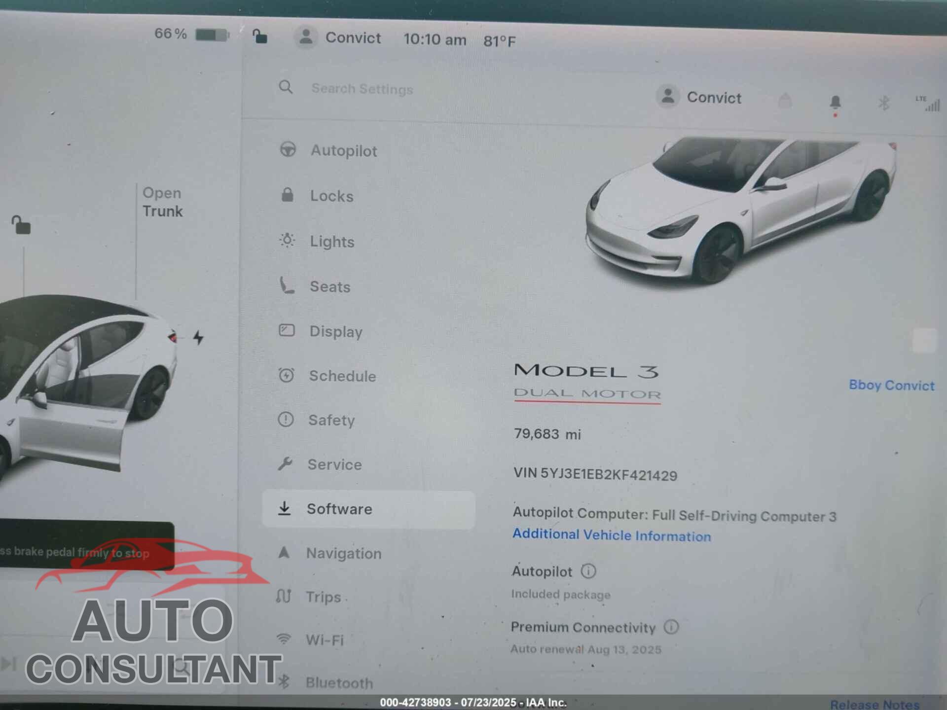 TESLA MODEL 3 2019 - 5YJ3E1EB2KF421429