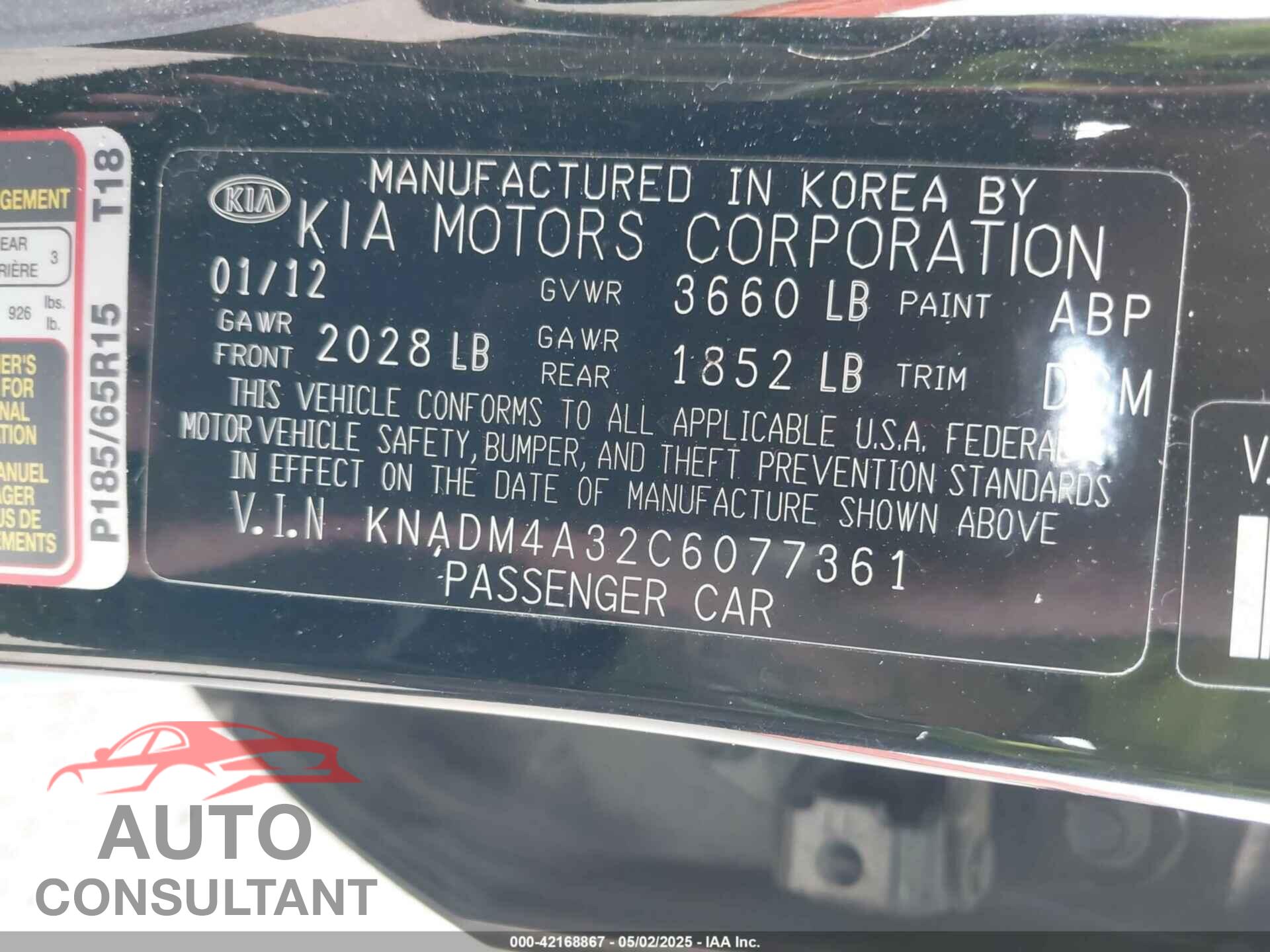 KIA RIO 2012 - KNADM4A32C6077361