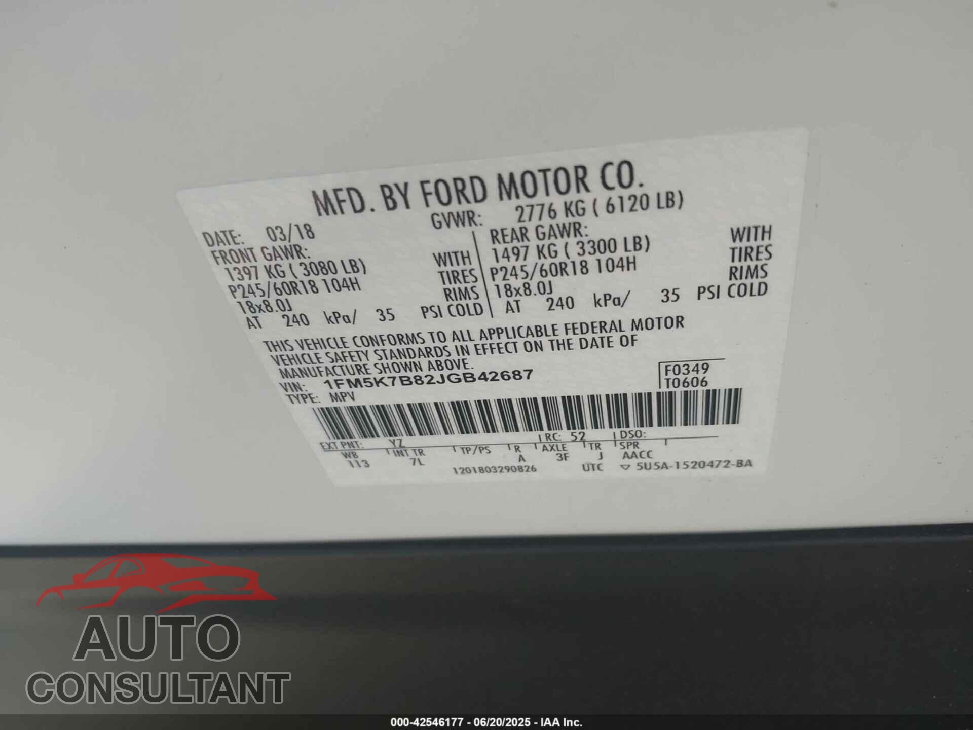 FORD EXPLORER 2018 - 1FM5K7B82JGB42687