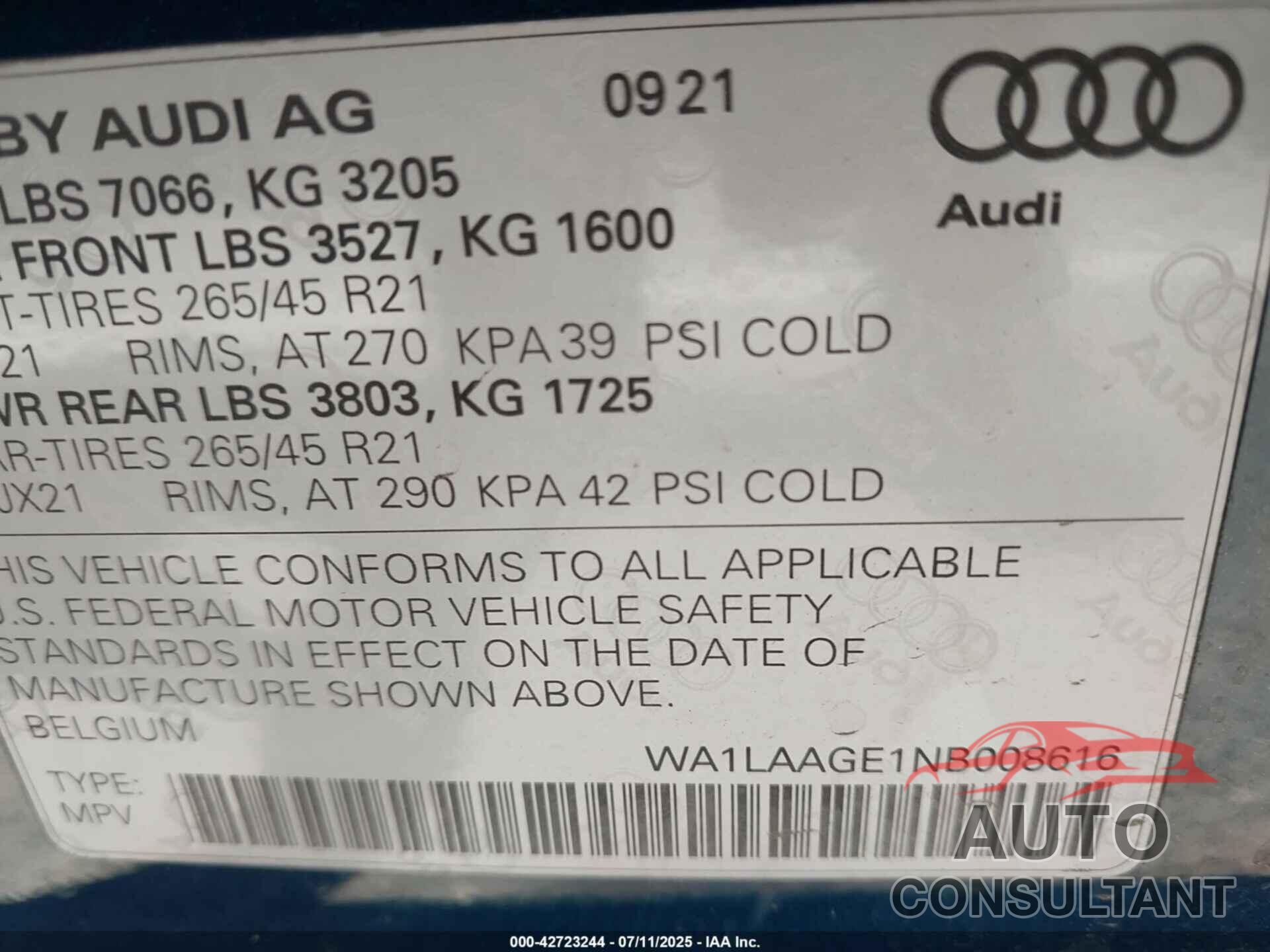 AUDI E-TRON 2022 - WA1LAAGE1NB008616