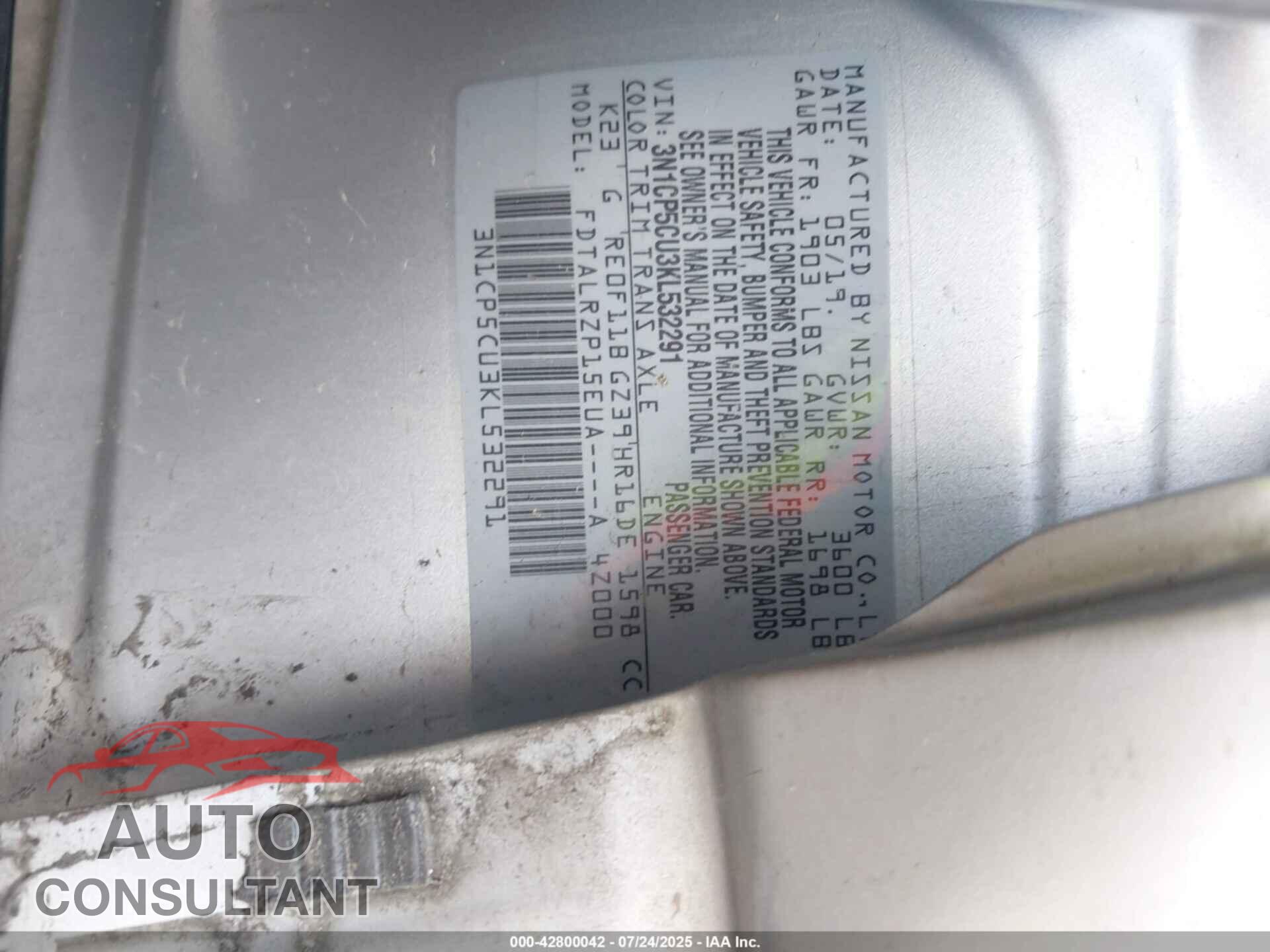 NISSAN KICKS 2019 - 3N1CP5CU3KL532291
