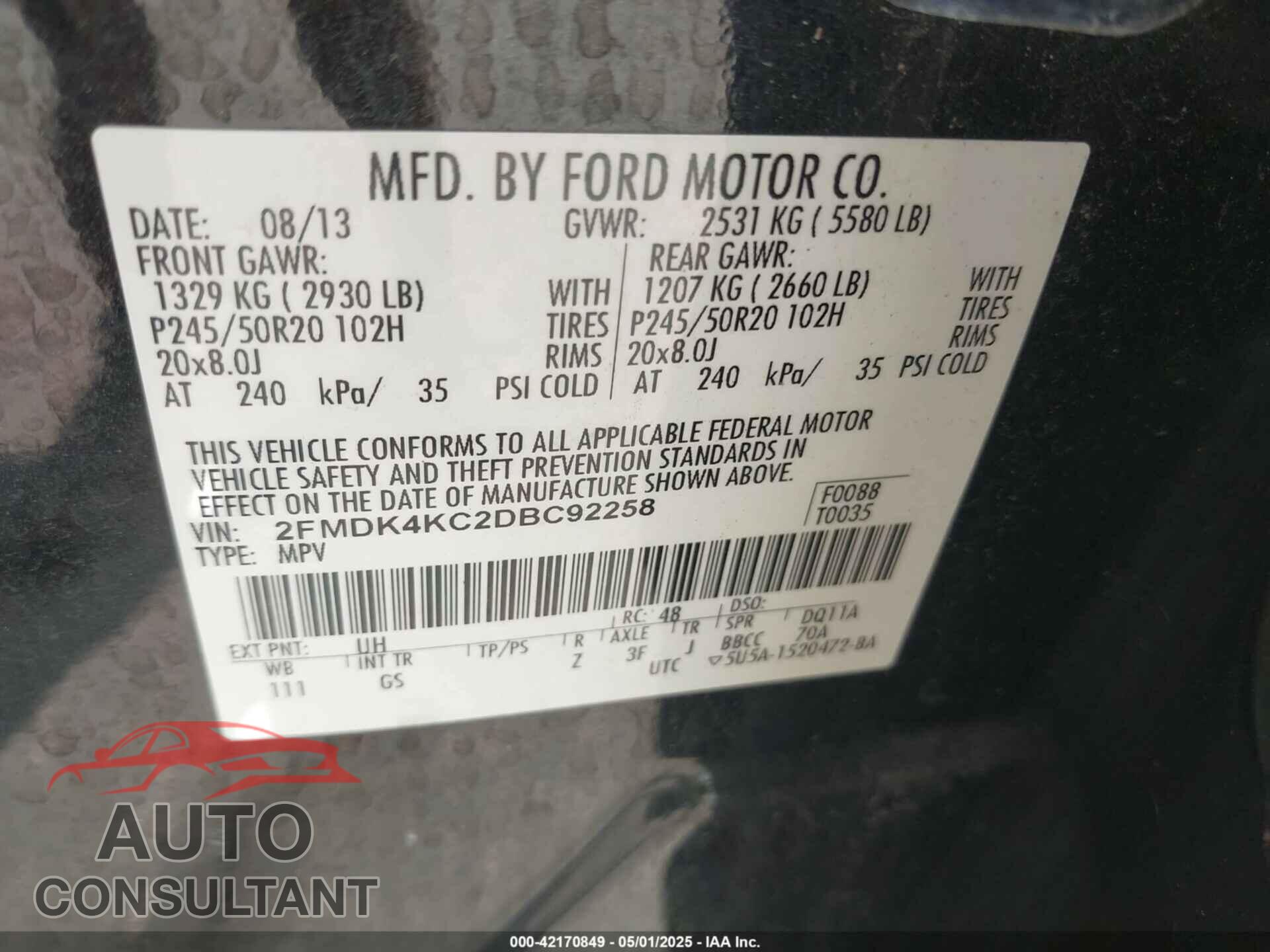 FORD EDGE 2013 - 2FMDK4KC2DBC92258