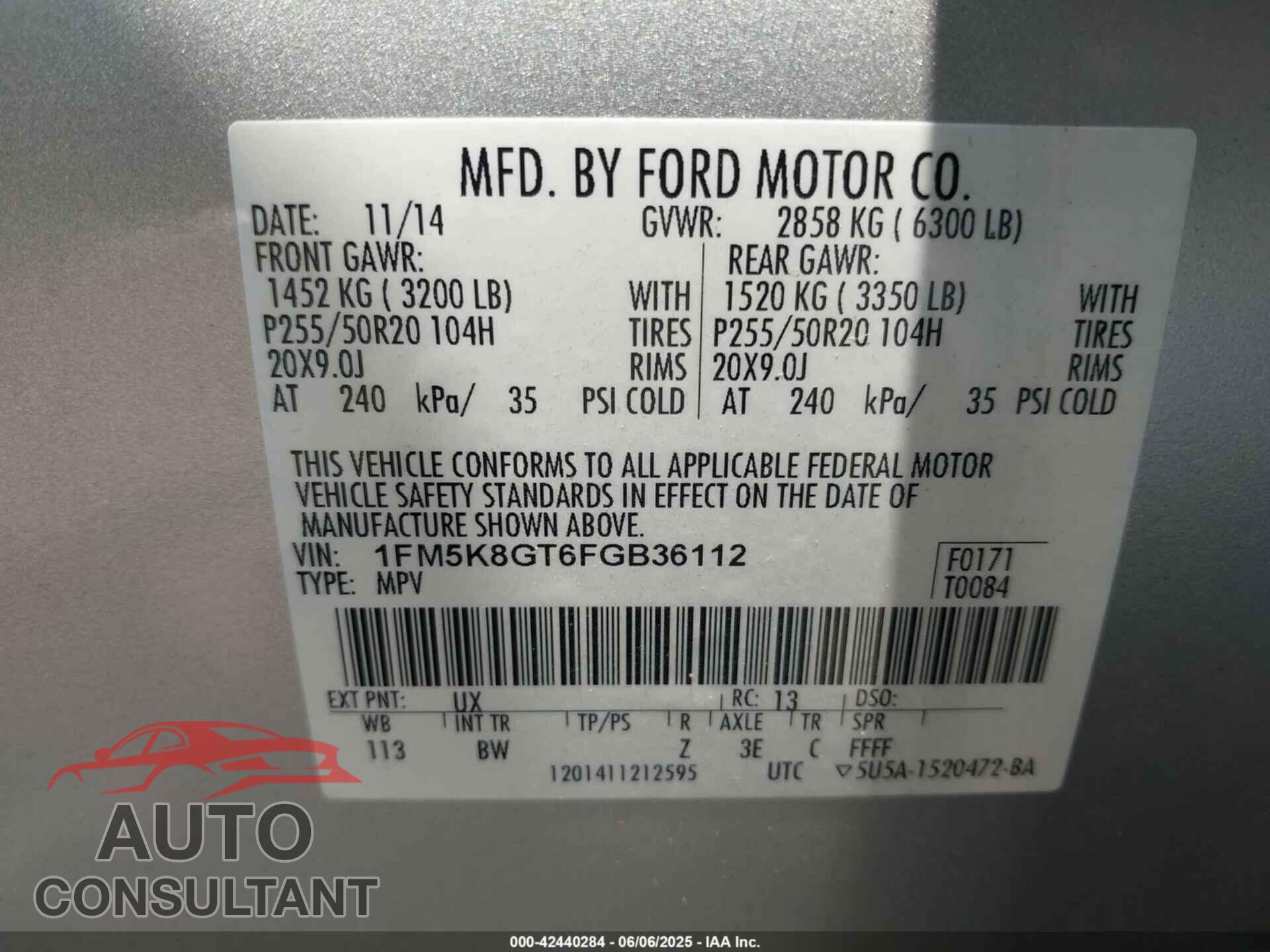 FORD EXPLORER 2015 - 1FM5K8GT6FGB36112