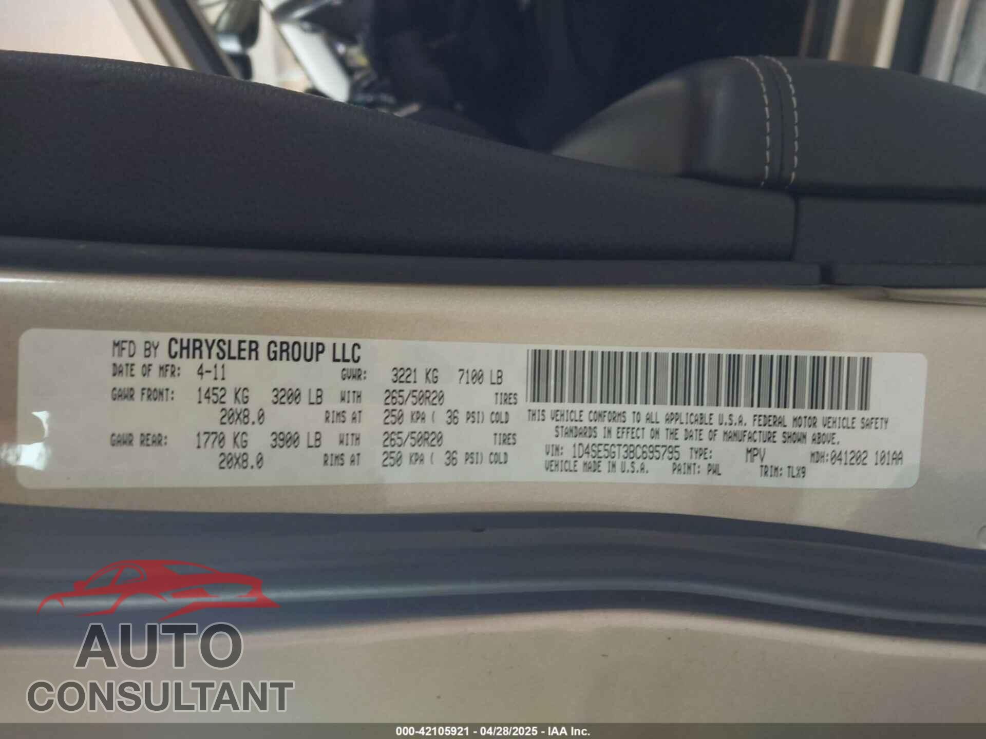 DODGE DURANGO 2011 - 1D4SE5GT3BC695795