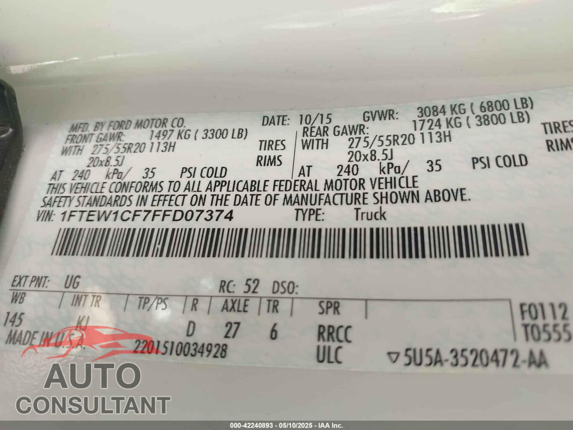 FORD F-150 2015 - 1FTEW1CF7FFD07374