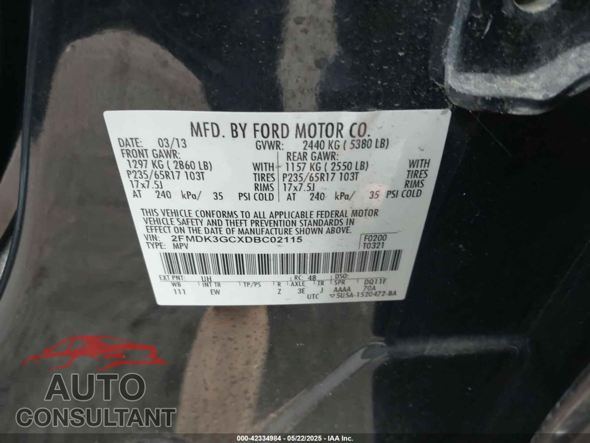 FORD EDGE 2013 - 2FMDK3GCXDBC02115