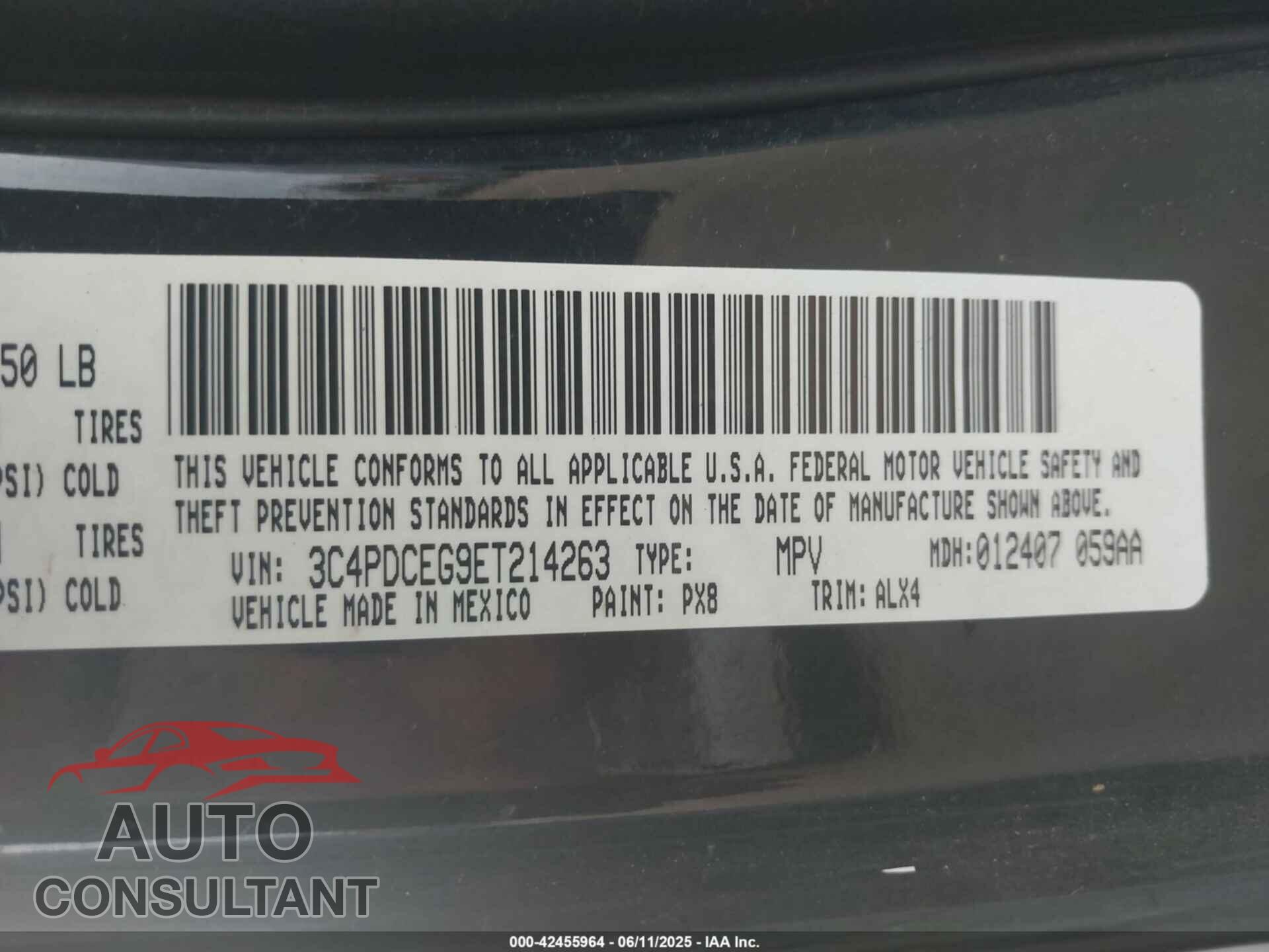 DODGE JOURNEY 2014 - 3C4PDCEG9ET214263