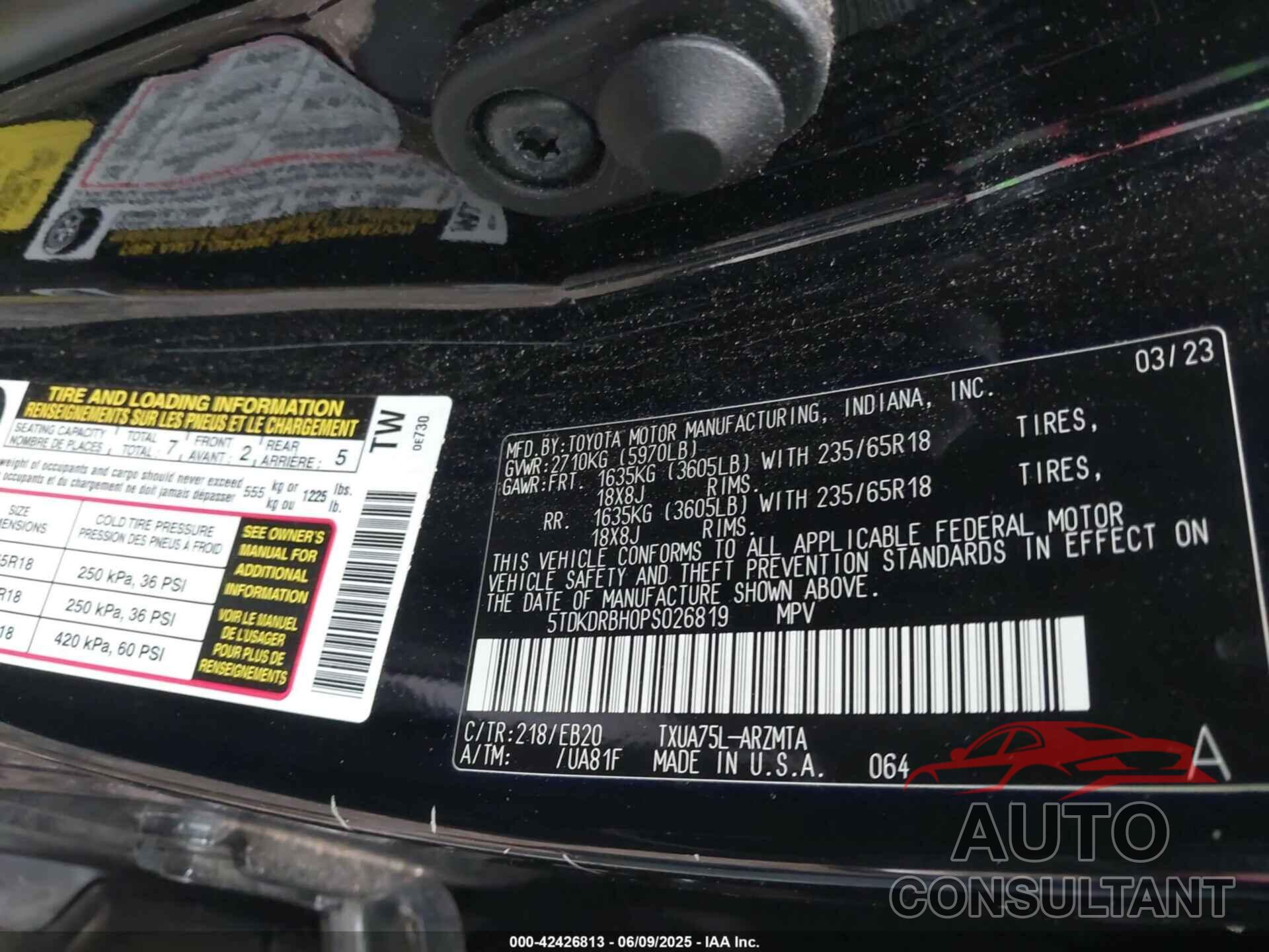 TOYOTA HIGHLANDER 2023 - 5TDKDRBH0PS026819