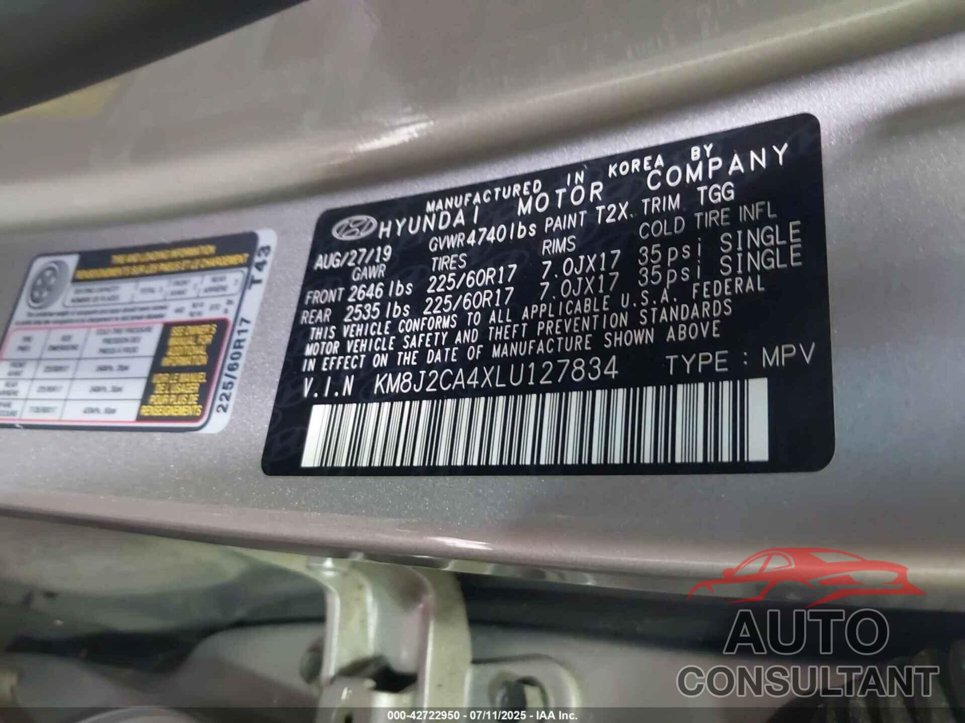 HYUNDAI TUCSON 2020 - KM8J2CA4XLU127834