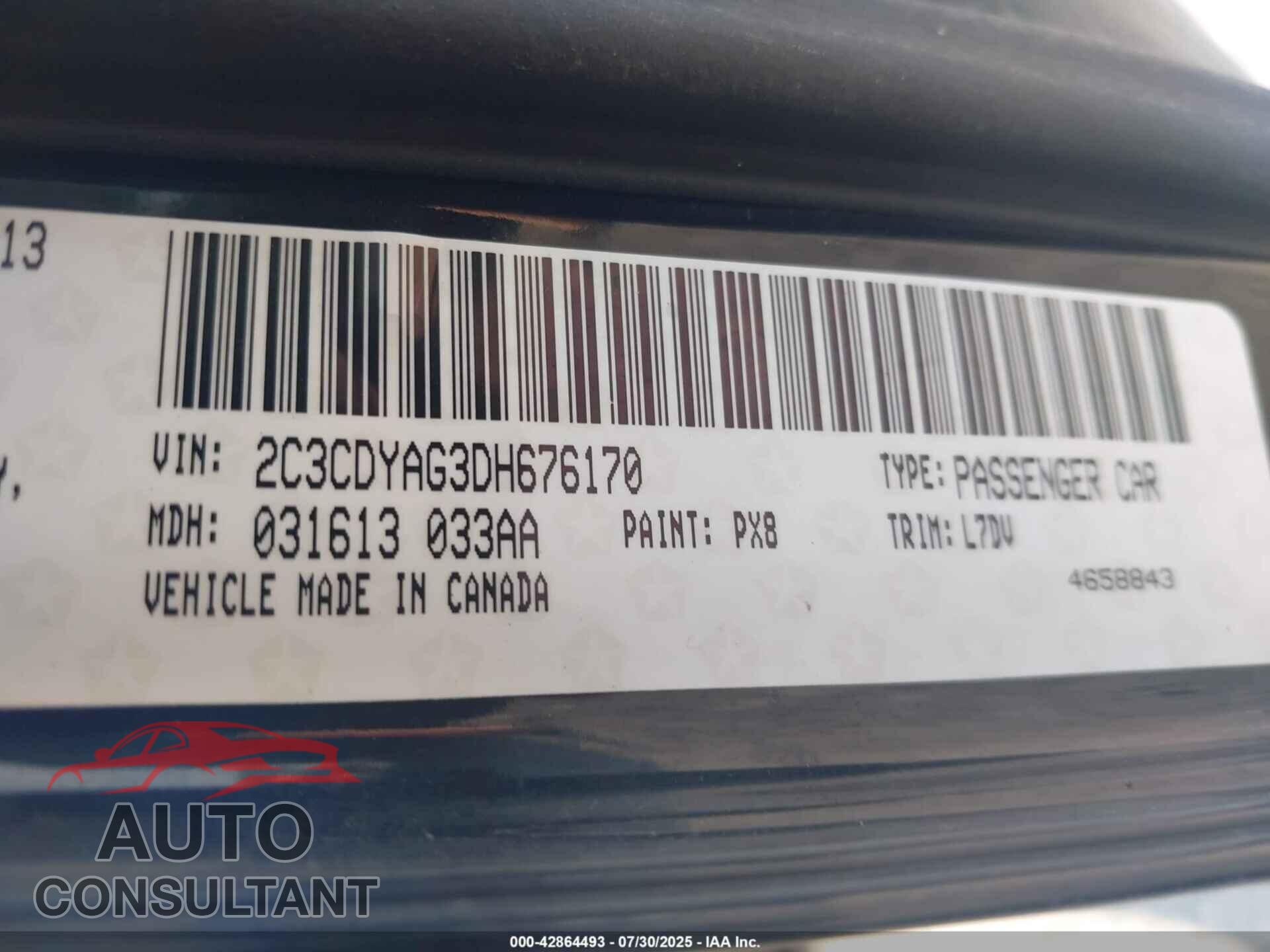 DODGE CHALLENGER 2013 - 2C3CDYAG3DH676170