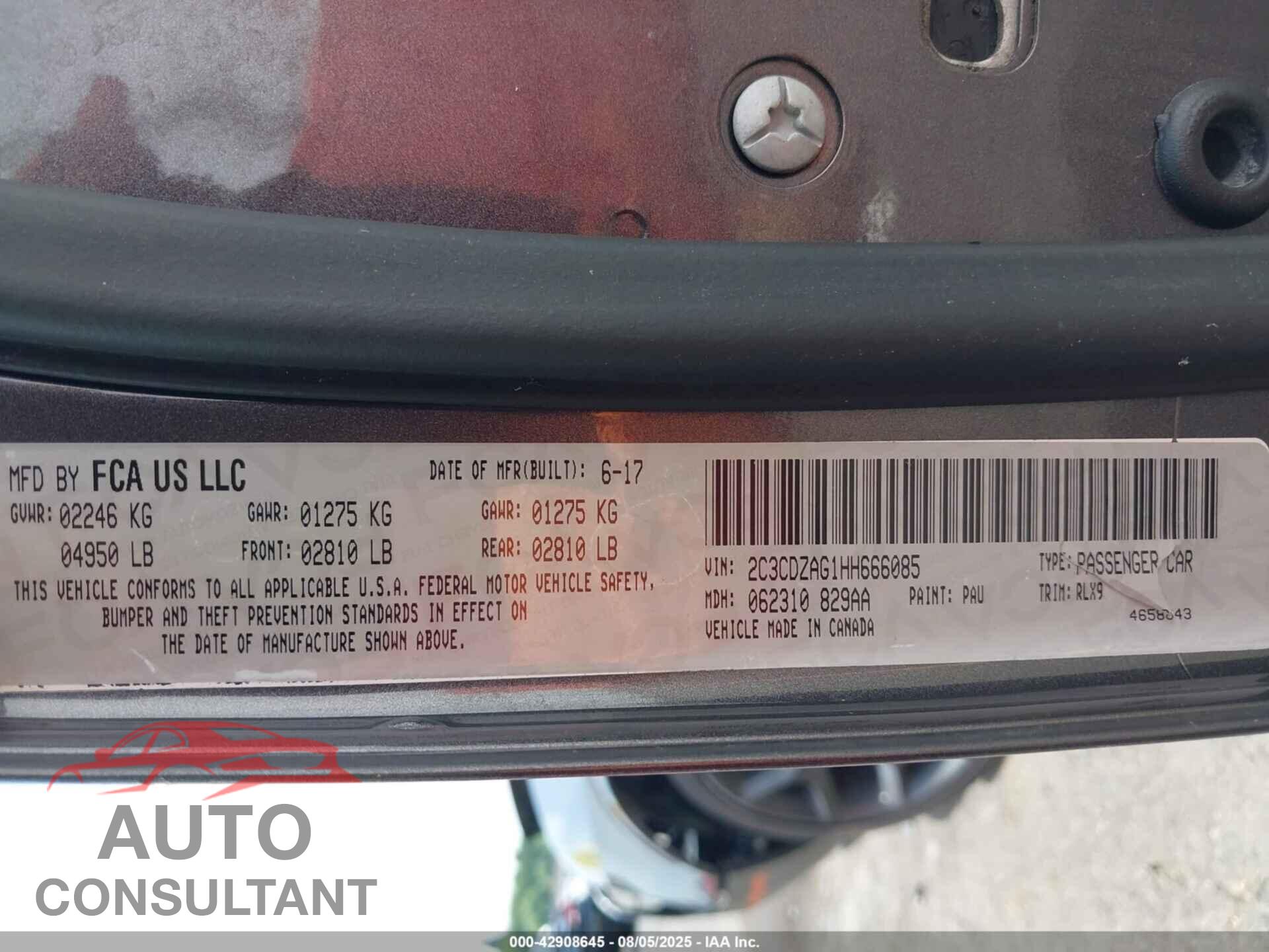 DODGE CHALLENGER 2017 - 2C3CDZAG1HH666085