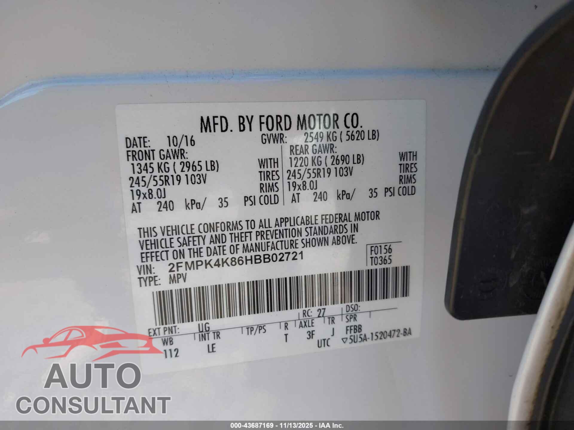 FORD EDGE 2017 - 2FMPK4K86HBB02721