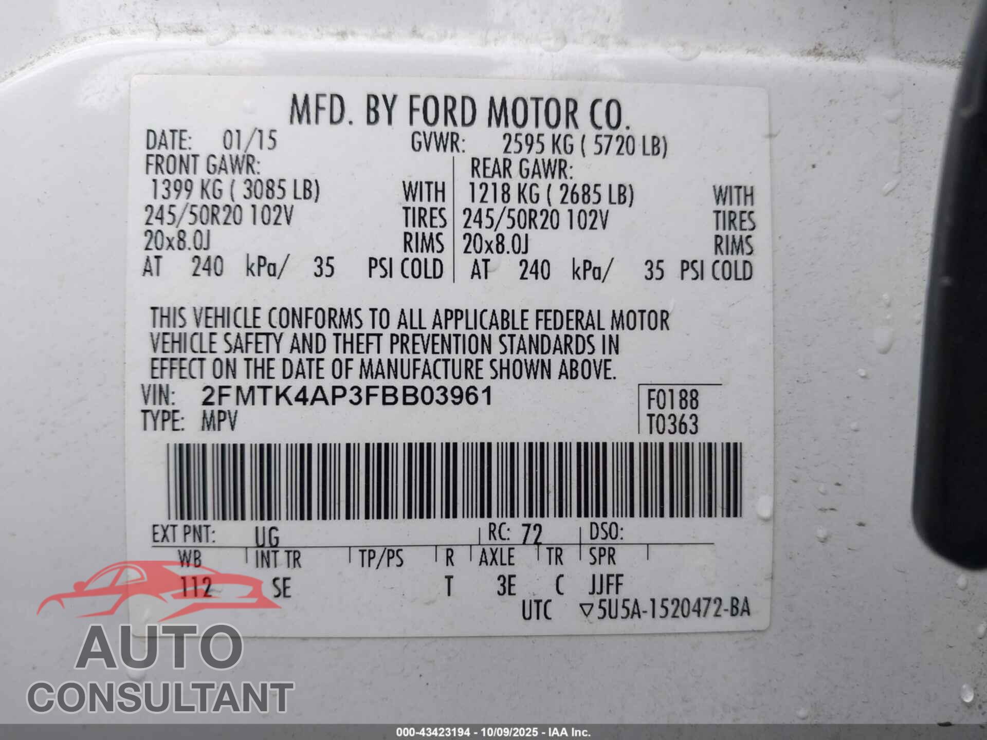 FORD EDGE 2015 - 2FMTK4AP3FBB03961