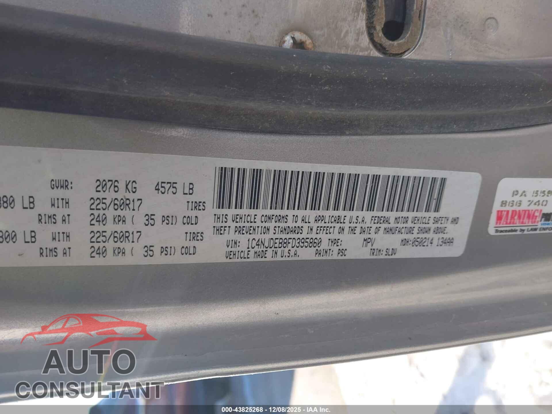 JEEP COMPASS 2015 - 1C4NJDEB8FD395860