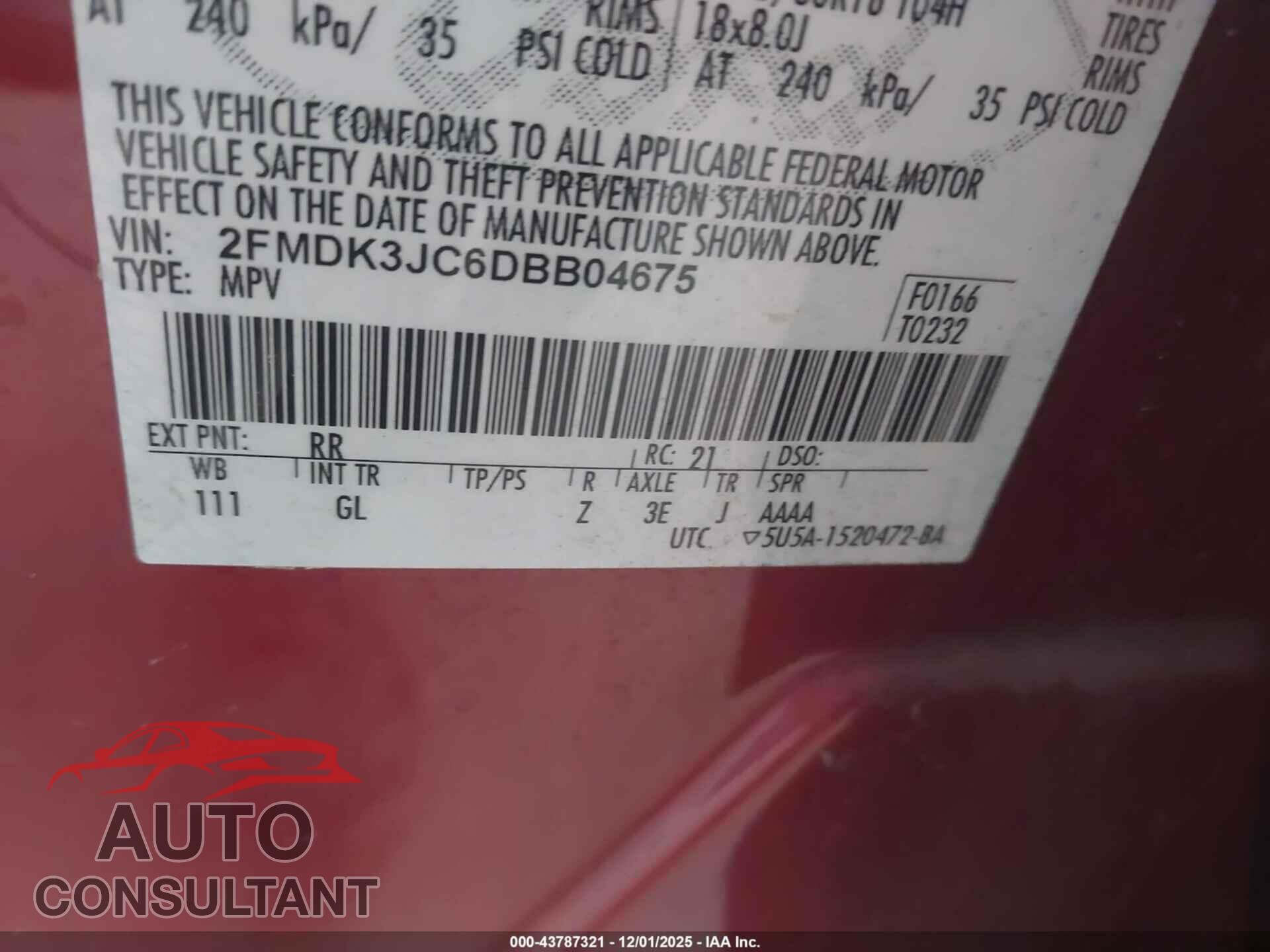 FORD EDGE 2013 - 2FMDK3JC6DBB04675
