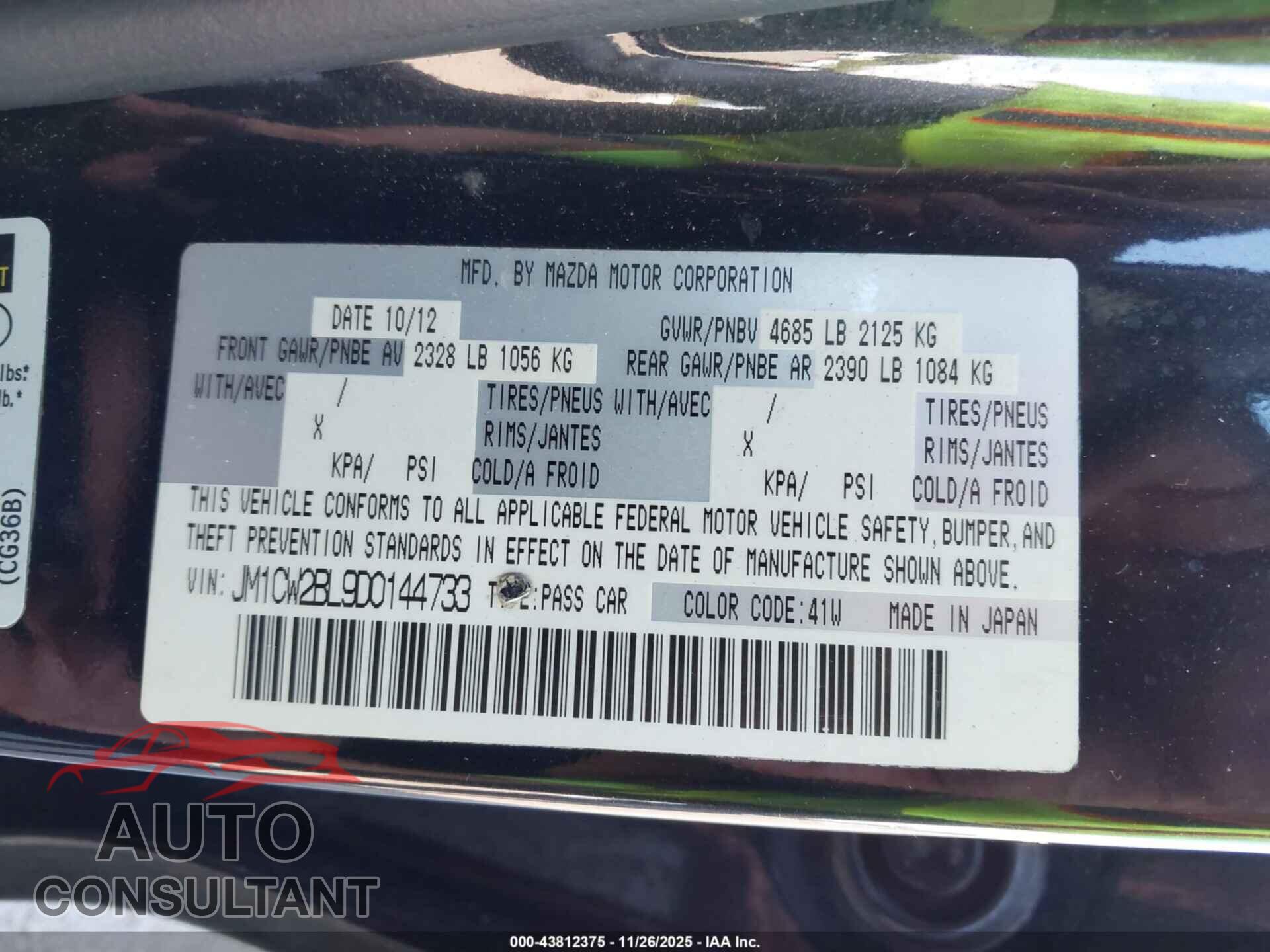 MAZDA MAZDA5 2013 - JM1CW2BL9D0144733