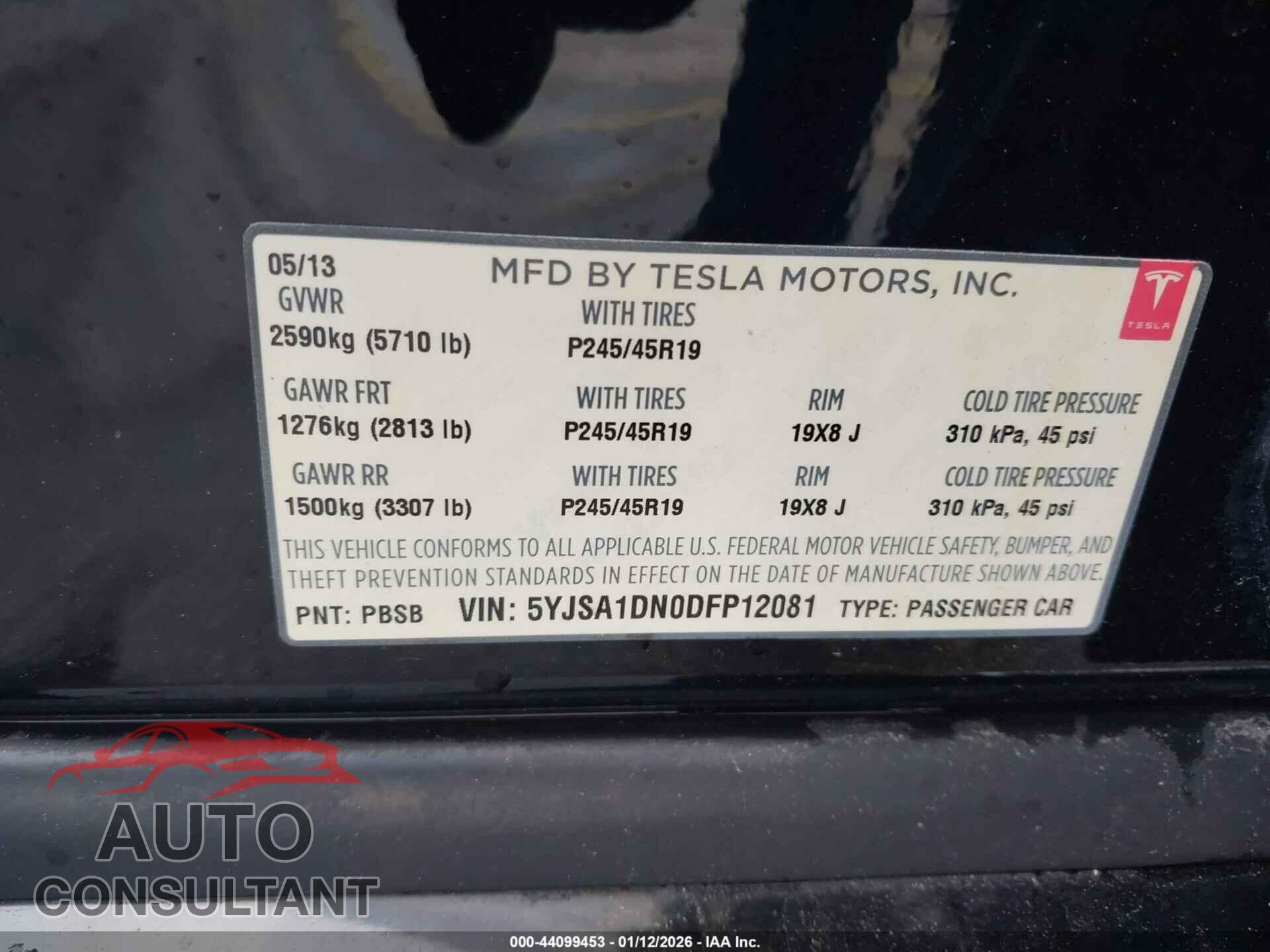 TESLA MODEL S 2013 - 5YJSA1DN0DFP12081